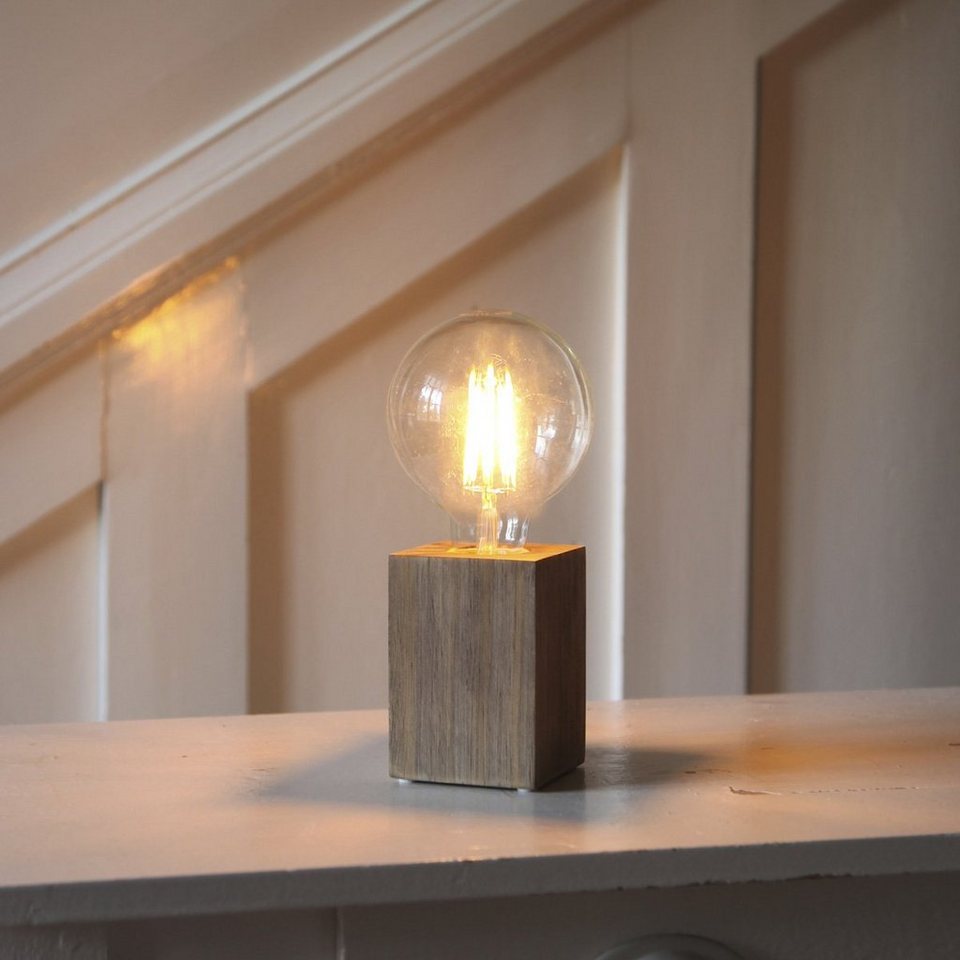 STAR TRADING Tischleuchte Lampenhalterung Tischleuchte Würfel E27 10cm  stehend Schalter Holz, Moderne Lampenfassung