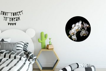 MuchoWow Wandsticker Orchidee - Blumen - Weiß - Natur - Schwarz (1 St), Tapetenkreis für Kinderzimmer, Tapetenaufkleber, Rund, Wohnzimmer