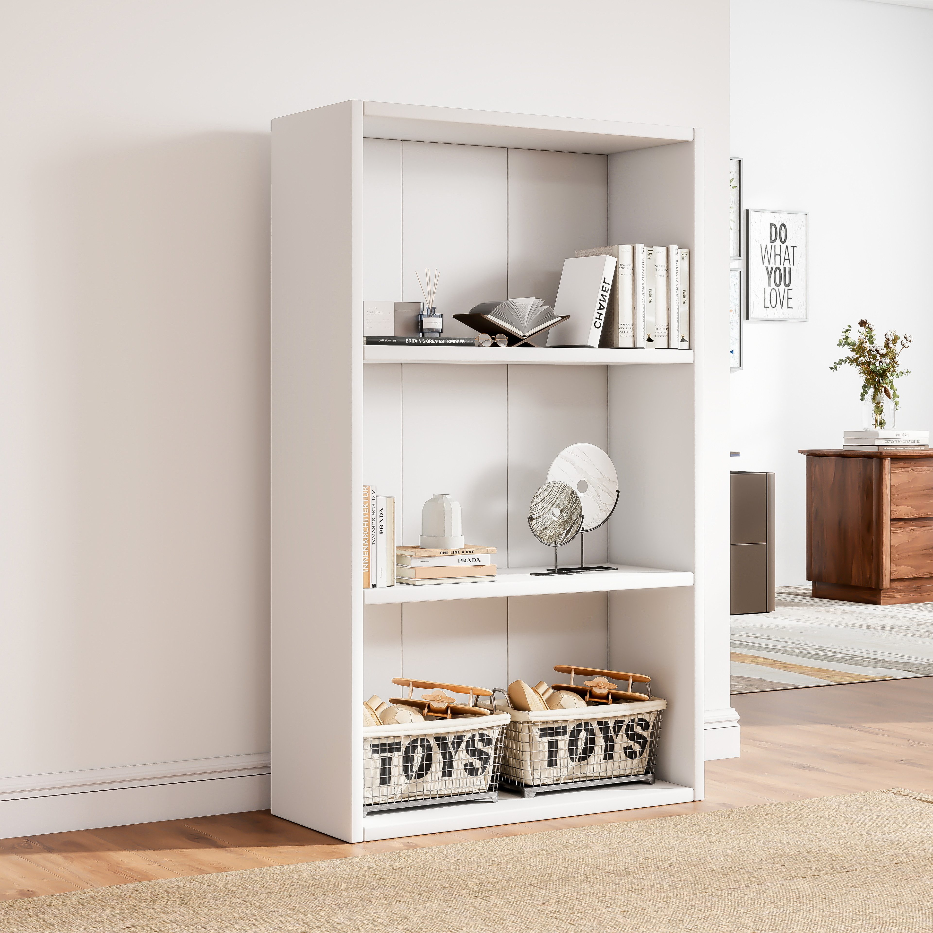 oyajia Bücherregal Bücherregal 100cm für Wohnzimmer Home Office,3-Stöckiges, Standregal, Büroregal, 3 Fächer, Holzwerkstoff, 60/ 80x24x100cm (BxTxH)