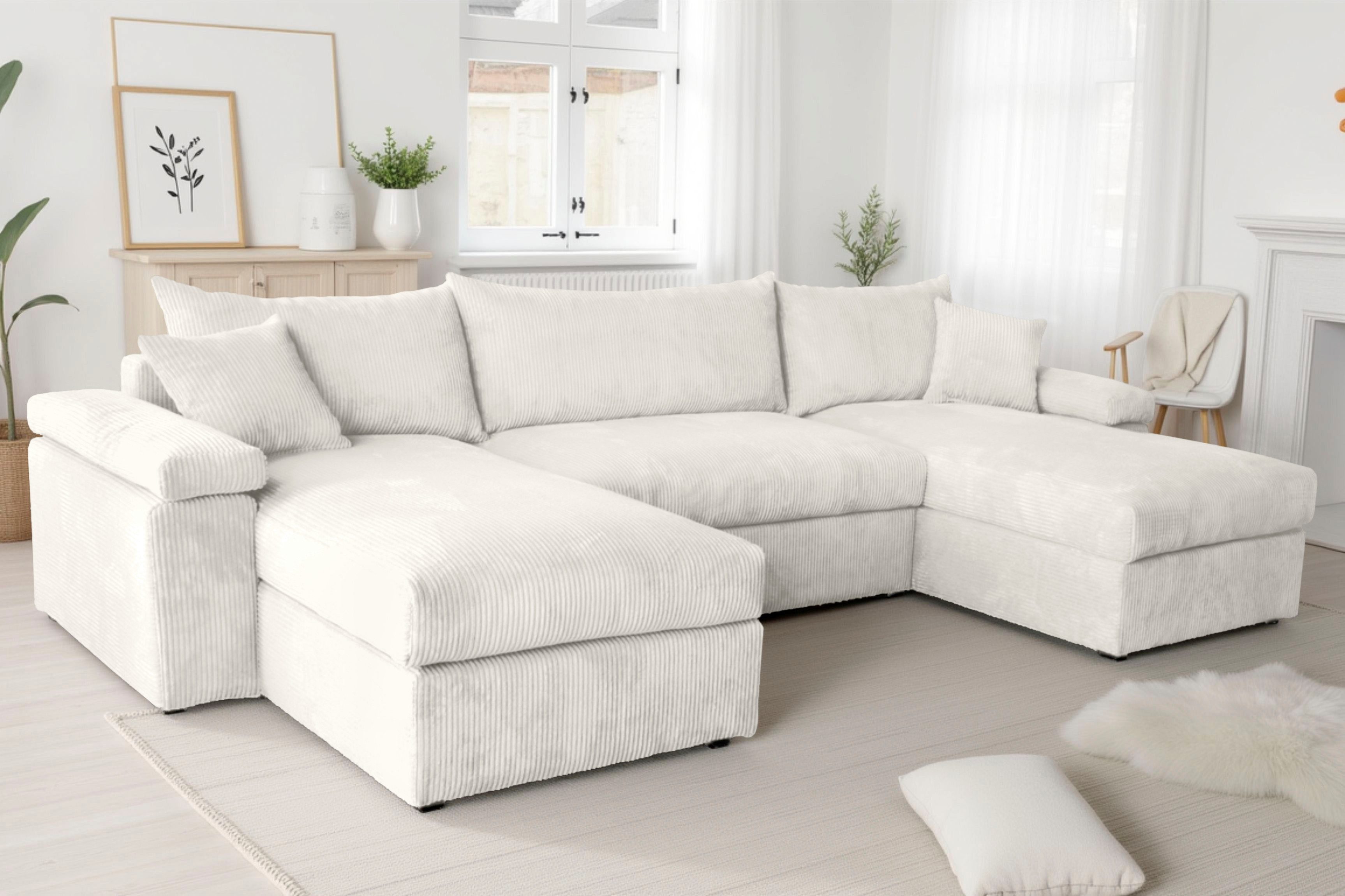 OTTO home Wohnlandschaft Cosy U-Form, B: 309 cm, Sitzaufbau im Sandwich-Federkern, 2 Zierkissen, Mega-Sofa, Cord oder Struktur weich, Kaltschaumauflage