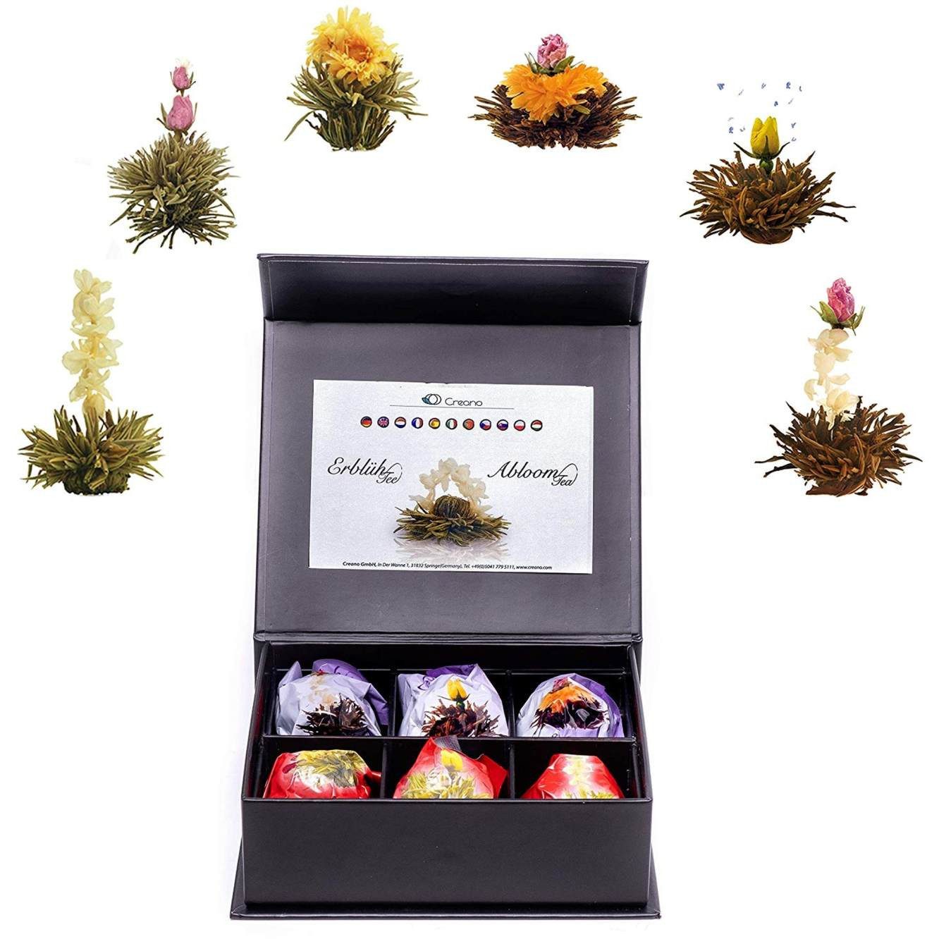 Creano Teeblumen Mix - Geschenkset ErblühTee Mit Glaskanne & 6