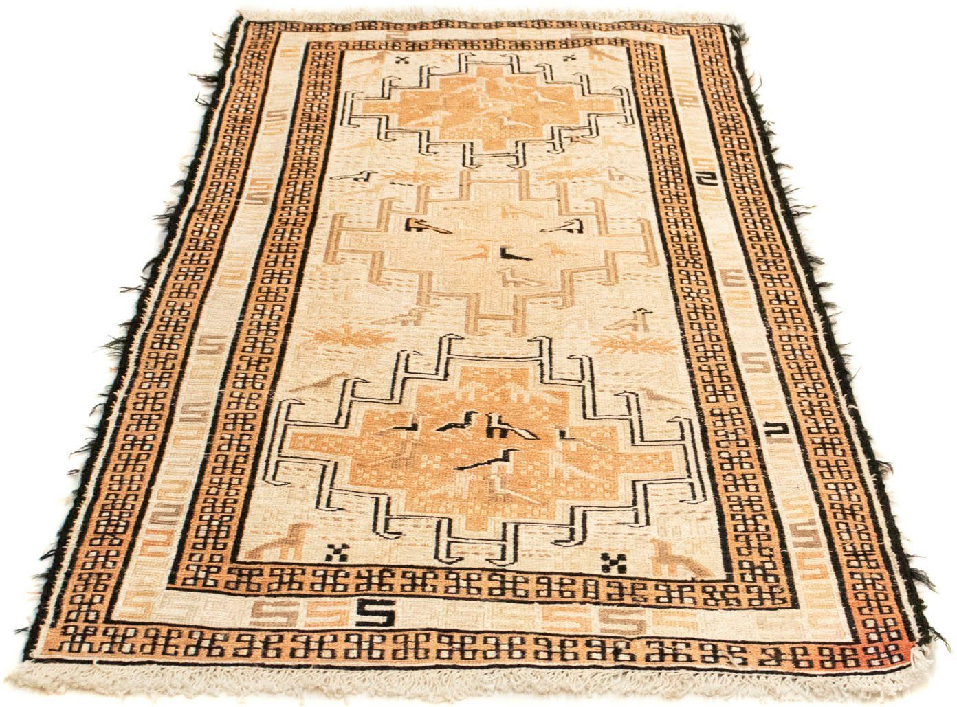 Wollteppich Kelim - Oriental - 107 x 63 cm - beige, morgenland, rechteckig, Höhe: 4 mm, Wohnzimmer, Einzelstück | Kurzflor-Teppiche