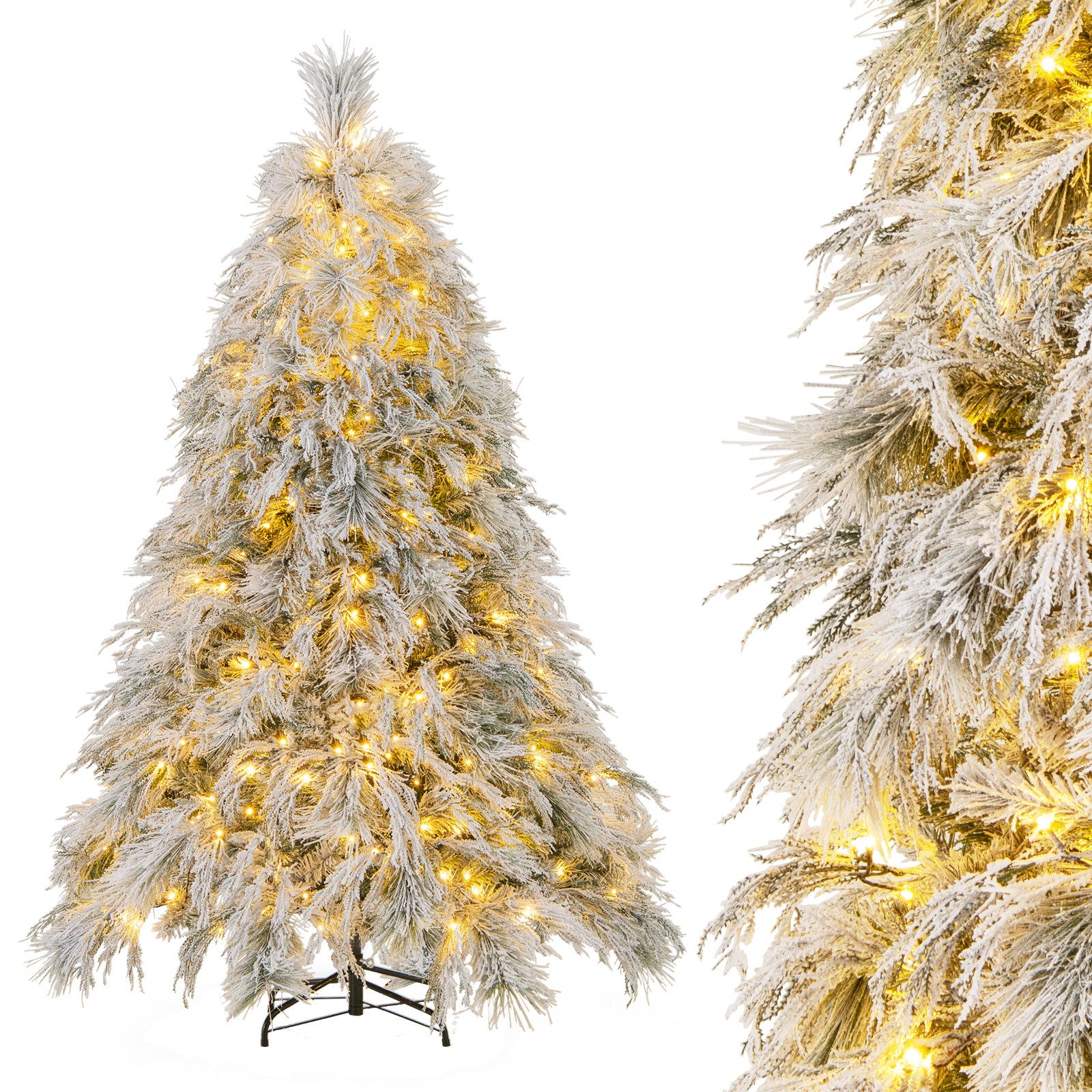 COSTWAY Künstlicher Weihnachtsbaum Tannenbaum Christbaum mit Schnee, 180cm mit 250 LEDs, 519 Spitzen & Ständer