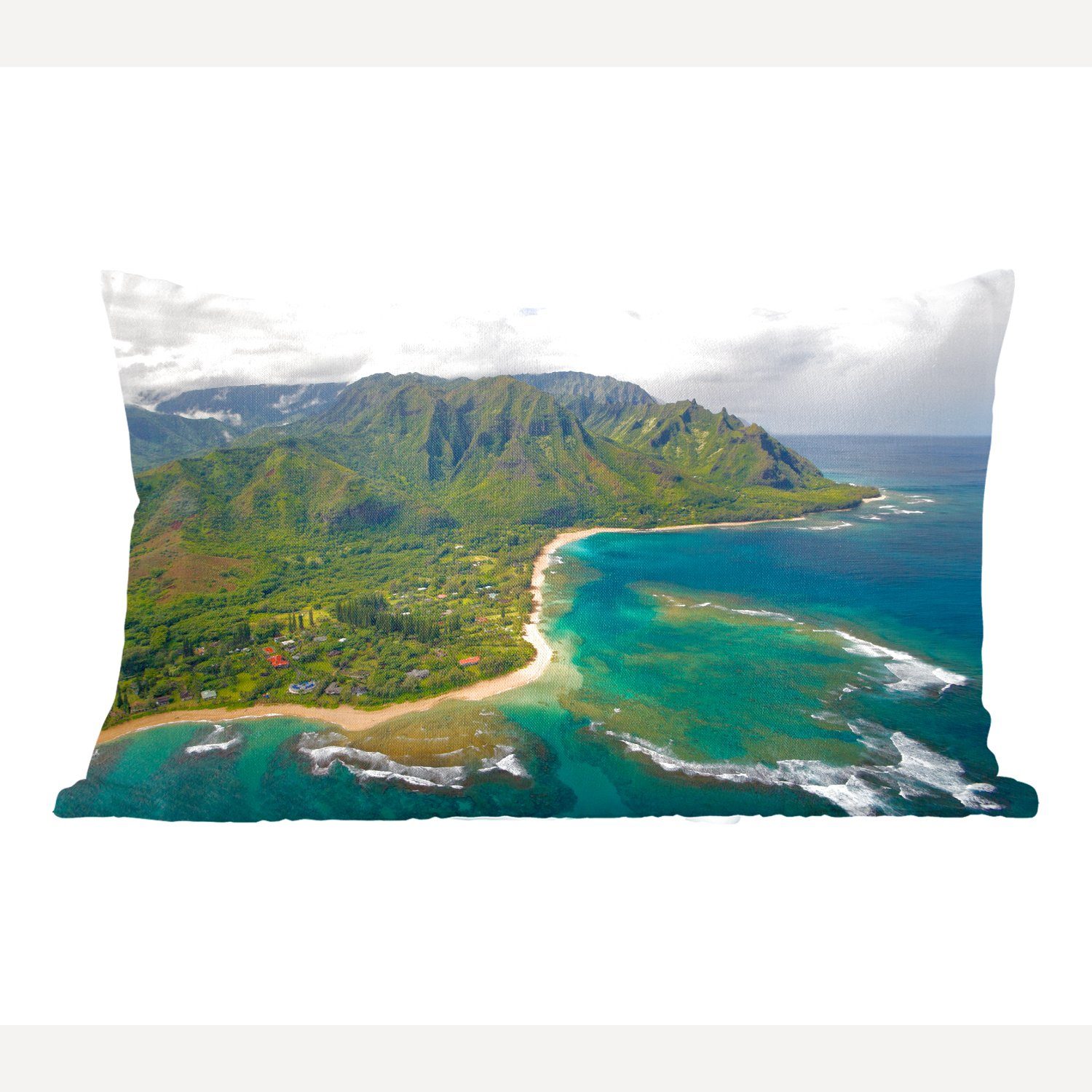 MuchoWow Dekokissen Ein Luftbild der Nordküste von Kauai auf Hawaii, Wohzimmer Dekoration, Zierkissen, Dekokissen mit Füllung, Schlafzimmer