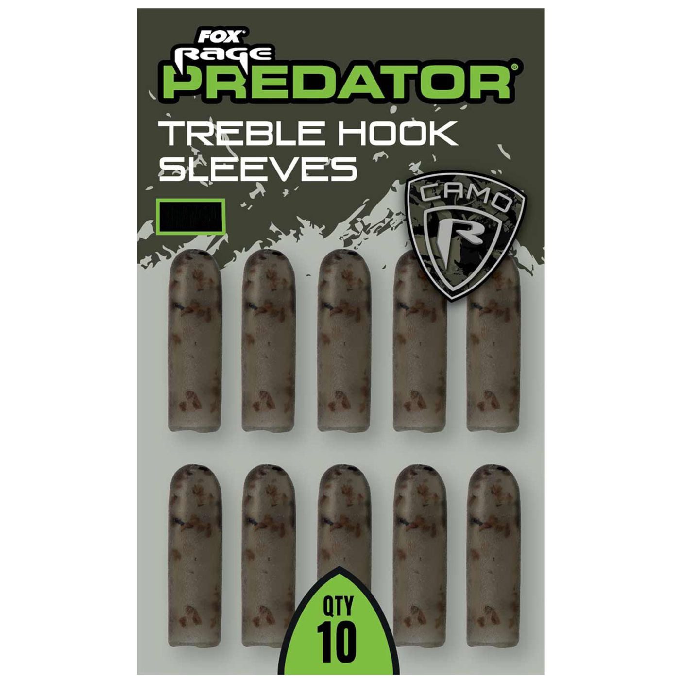 Drillingshaken Fox Rage Predator Camo Treble Hook Sleeves - 10 Hülsen zum Vorfachbau