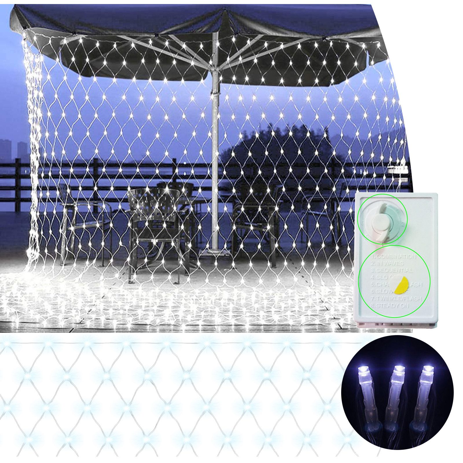 MUPOO LED-Lichternetz 8 Modi LED-Lichtnetz,LED-Lichterkette,LED Dekolicht LED-Lichtervorhang, 120/144/200/320/672LED mit Memory
