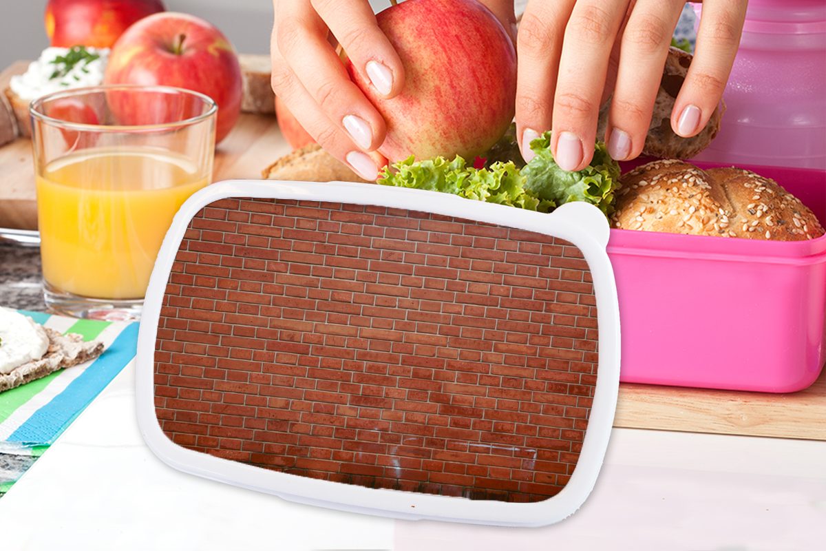 MuchoWow Lunchbox Ziegel - Mauer (2-tlg), Brotbox Mädchen, Erwachsene, Brotdose Kunststoff, Textur, Kinder, - Kunststoff Snackbox, für rosa