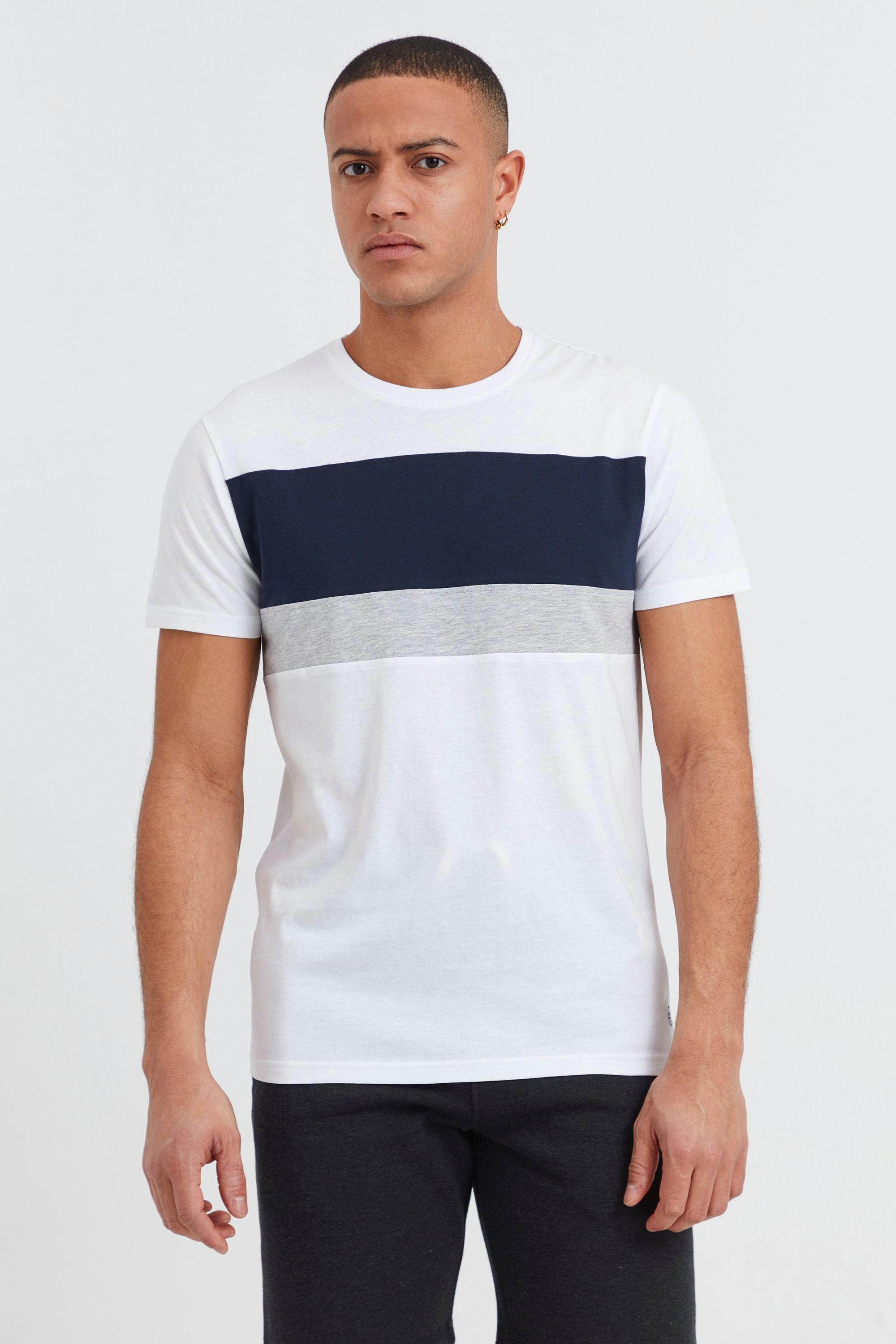 Solid Rundhalsshirt SDSascha T-Shirt in (110601) White Tricolor Streifenoptik