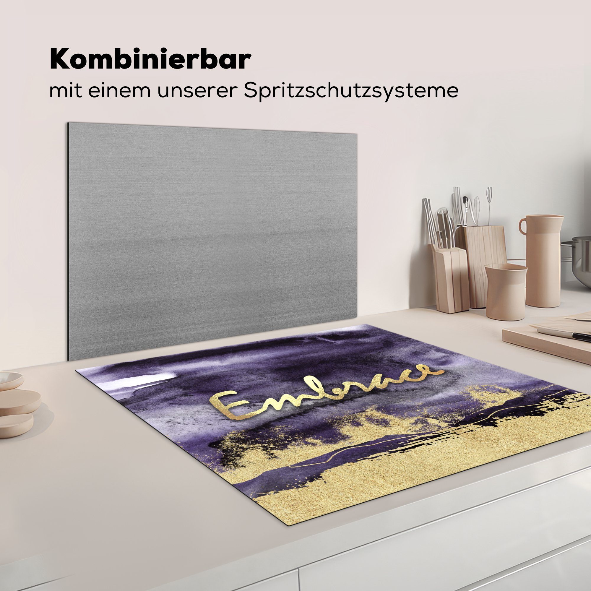 Zitat Herdblende-/Abdeckplatte - 78x78 für Lila Ceranfeldabdeckung, Stofftier (1 - Vinyl, tlg), küche Gold, cm, - Arbeitsplatte MuchoWow