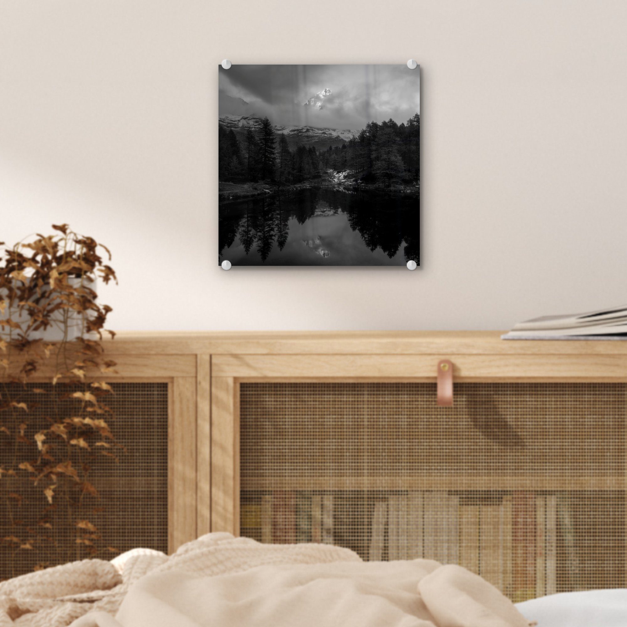 Glas hinter Acrylglasbild Schweiz schwarz St), Matterhorn - in Bilder und Foto Glas - (1 Wandbild weiß, Glasbilder der Wanddekoration - auf auf Nebel - MuchoWow