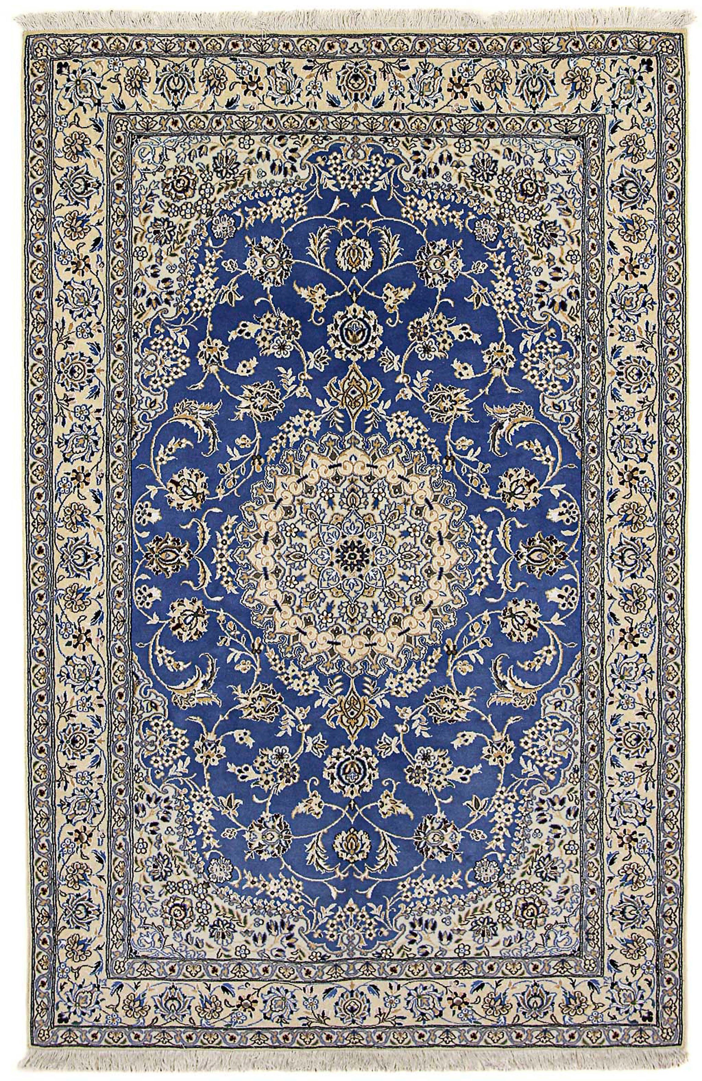 Orientteppich Perser - Nain 10 mit mm, Zertifikat - - Einzelstück Wohnzimmer, x Handgeknüpft, blau, Royal rechteckig, morgenland, Höhe: cm 158 - 248