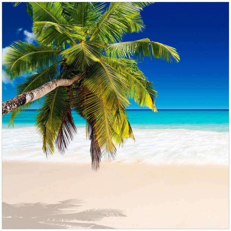 Wallario Glasbild, Südseestrand in der Karibik mit Palme, in verschiedenen Ausführungen
