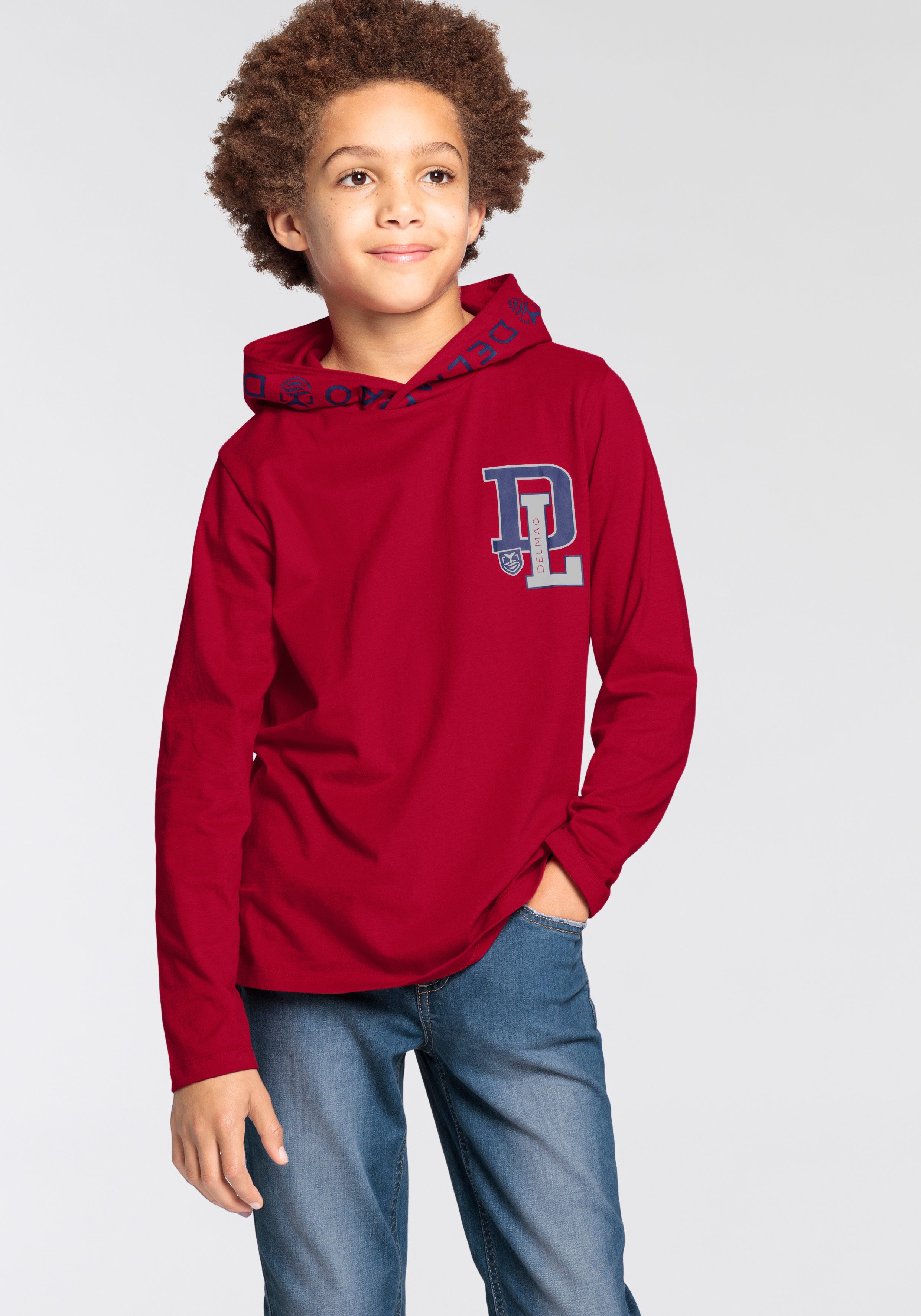 DELMAO Kapuzenshirt für Jungen Langarm, trendiger Druck, ideal für lässige und sportliche Outfits