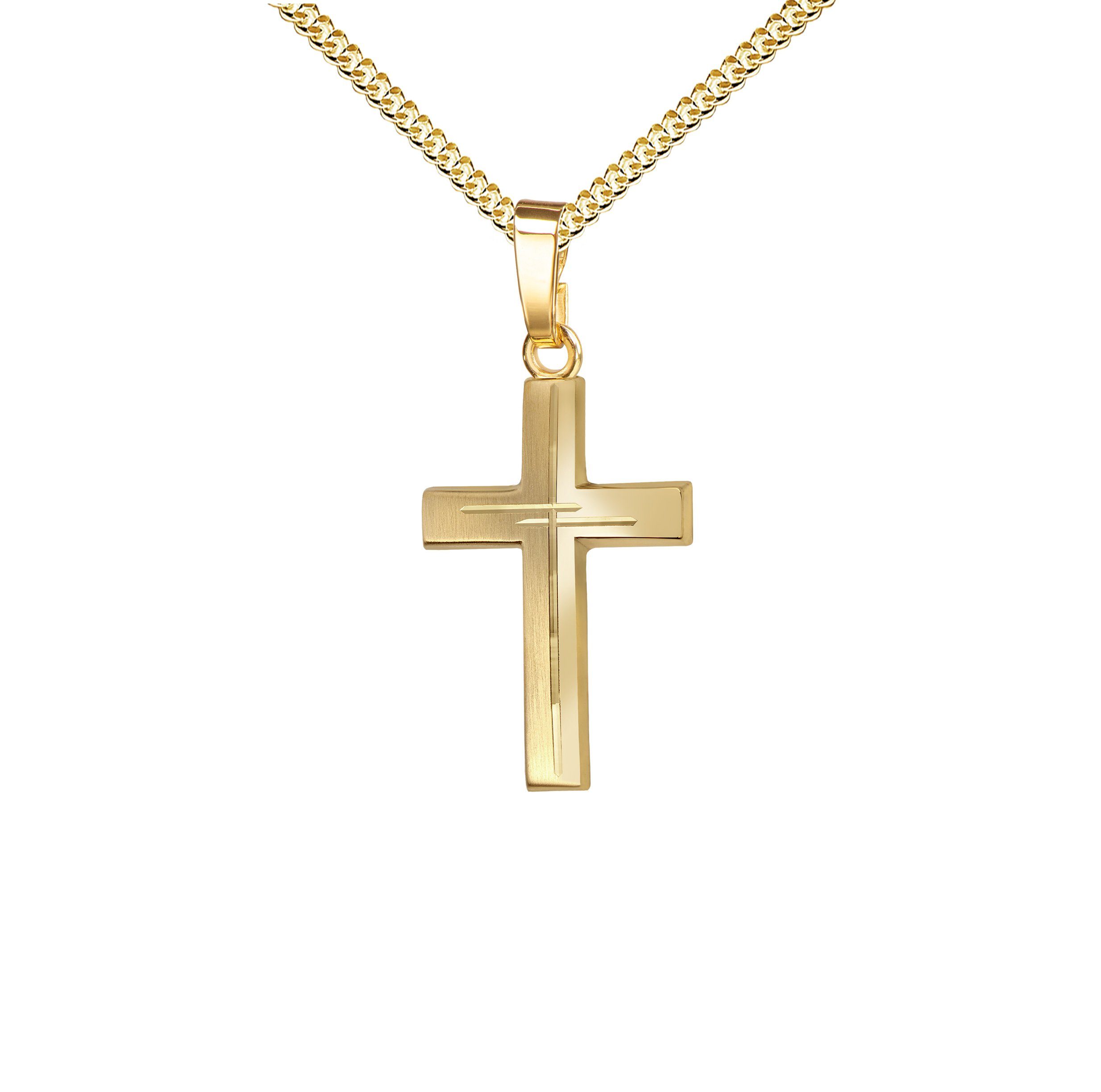JEVELION Kreuzkette Diamantschliff Kreuz Anhänger 750 Gold - Made in Germany (Goldkreuz, für Damen und Herren), Mit Kette vergoldet- Довжина wählbar 36 - 70 cm.