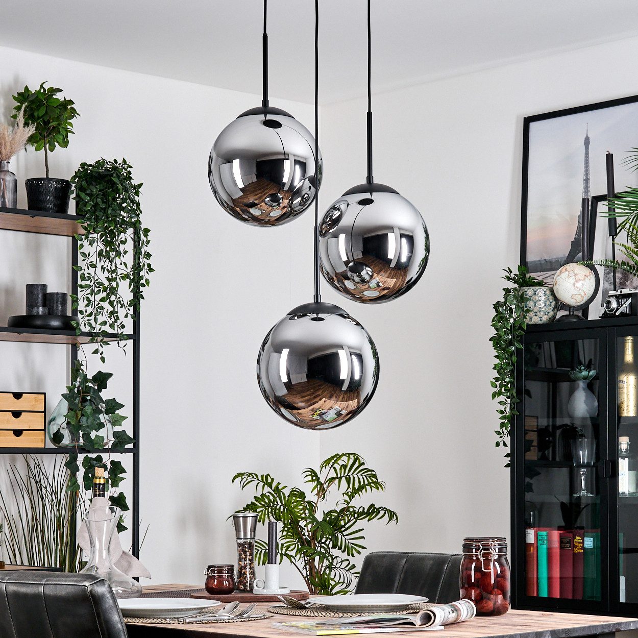 hofstein Hängeleuchte moderne Hängelampe aus Metall/Glas in Schwarz/Chromfarben/Rauchfarben, ohne Leuchtmittel