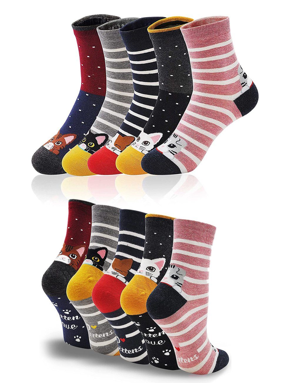 Alster Herz Freizeitsocken 5x lustige Socken, Katzenmotiv, bunt, trendy, süßes Design, A0344 (10-Paar) atmungsaktiv