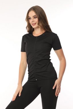 herémood Trainingsshirt Damen-Zipper Kurzarm Sauna-T-Shirt/Thermo-Sauna-Anzug/Body Shaper