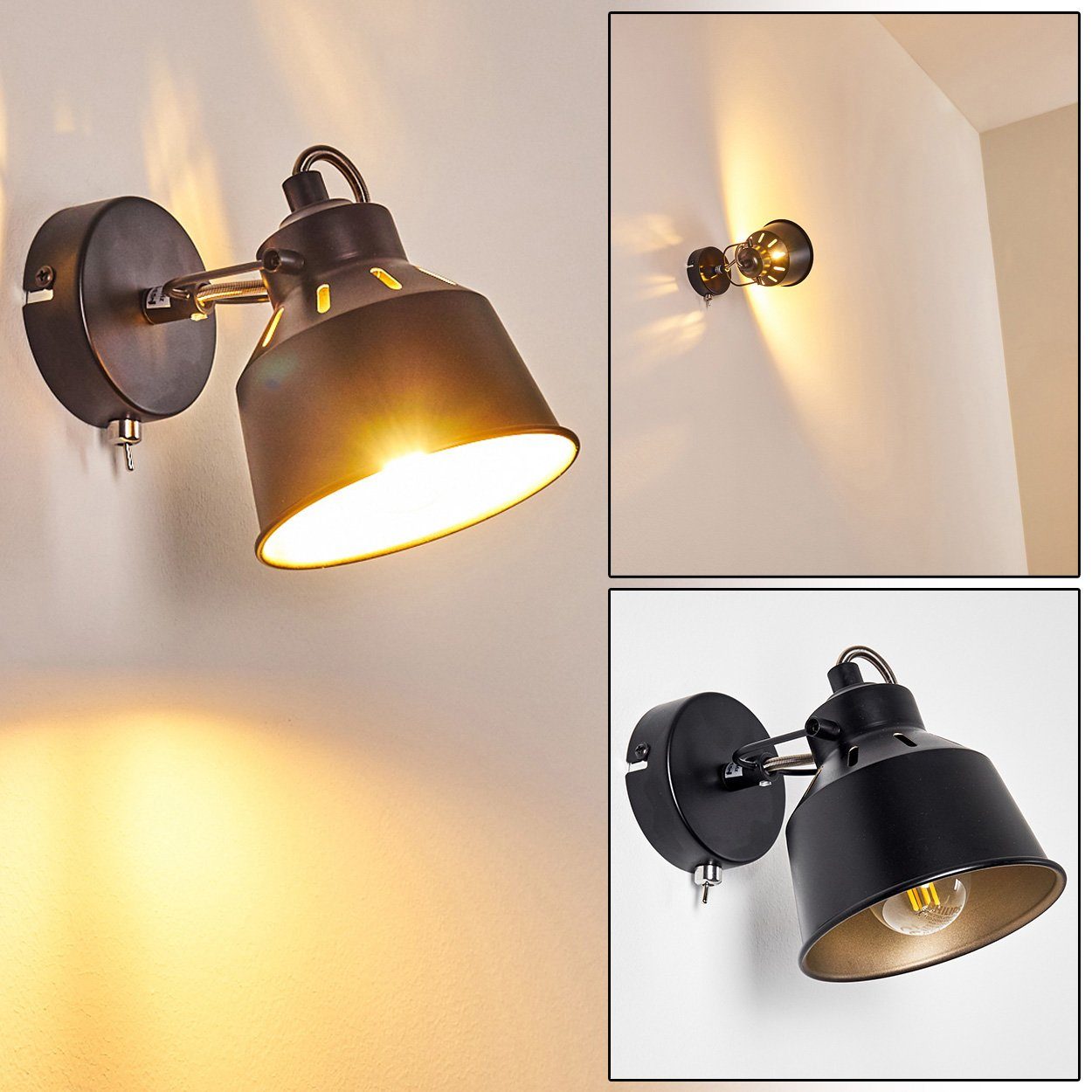 hofstein Wandleuchte »Rimini« verstellbare Wandlampe aus Metall in Schwarz/Gold, ohne Leuchtmittel, 1xE14, Wandspot im Retro/Vintage Design