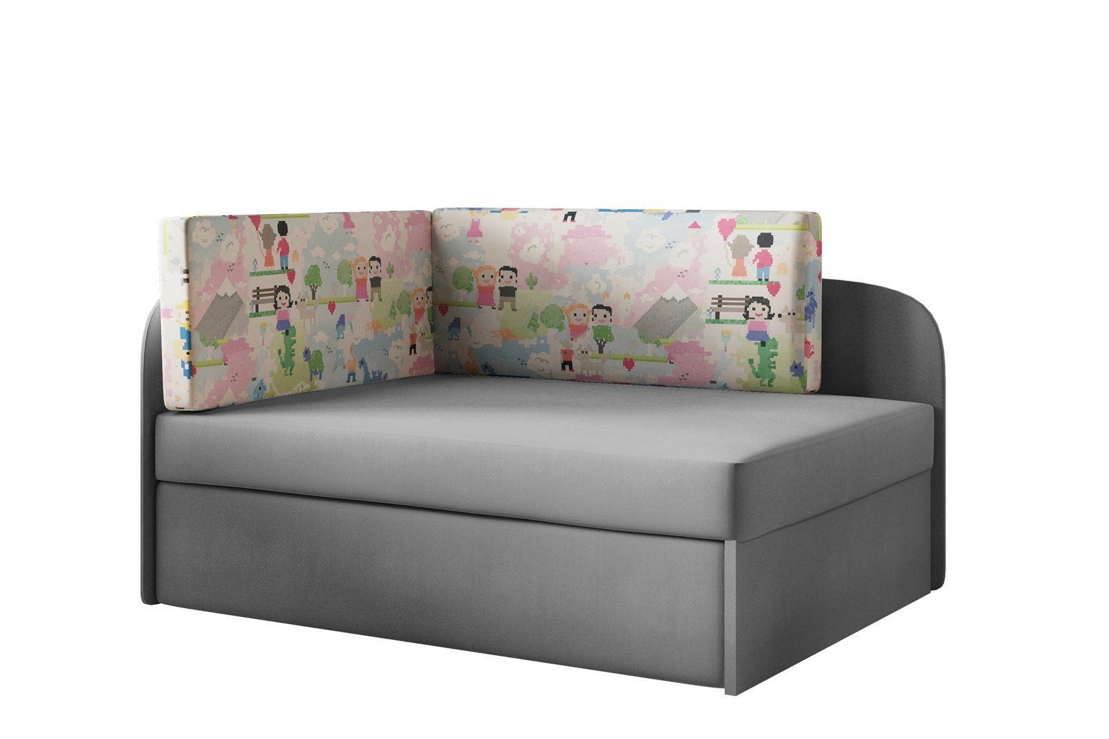 Schlaffunktion mit + Grau 75cm 53 Fabel Bettkasten Beautysofa Sofa Kinderbett Kinderbett SOFI Kindersofa
