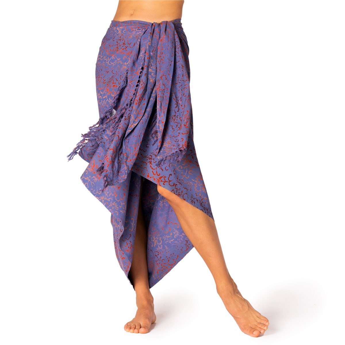 Strandkleid Pareo Schultertuch blue Cover-up Tuch Blautöne Bikini den Wachsbatik Viskose Sarong hochwertiger B106 für Strandtuch, flower PANASIAM aus Halstuch Strand