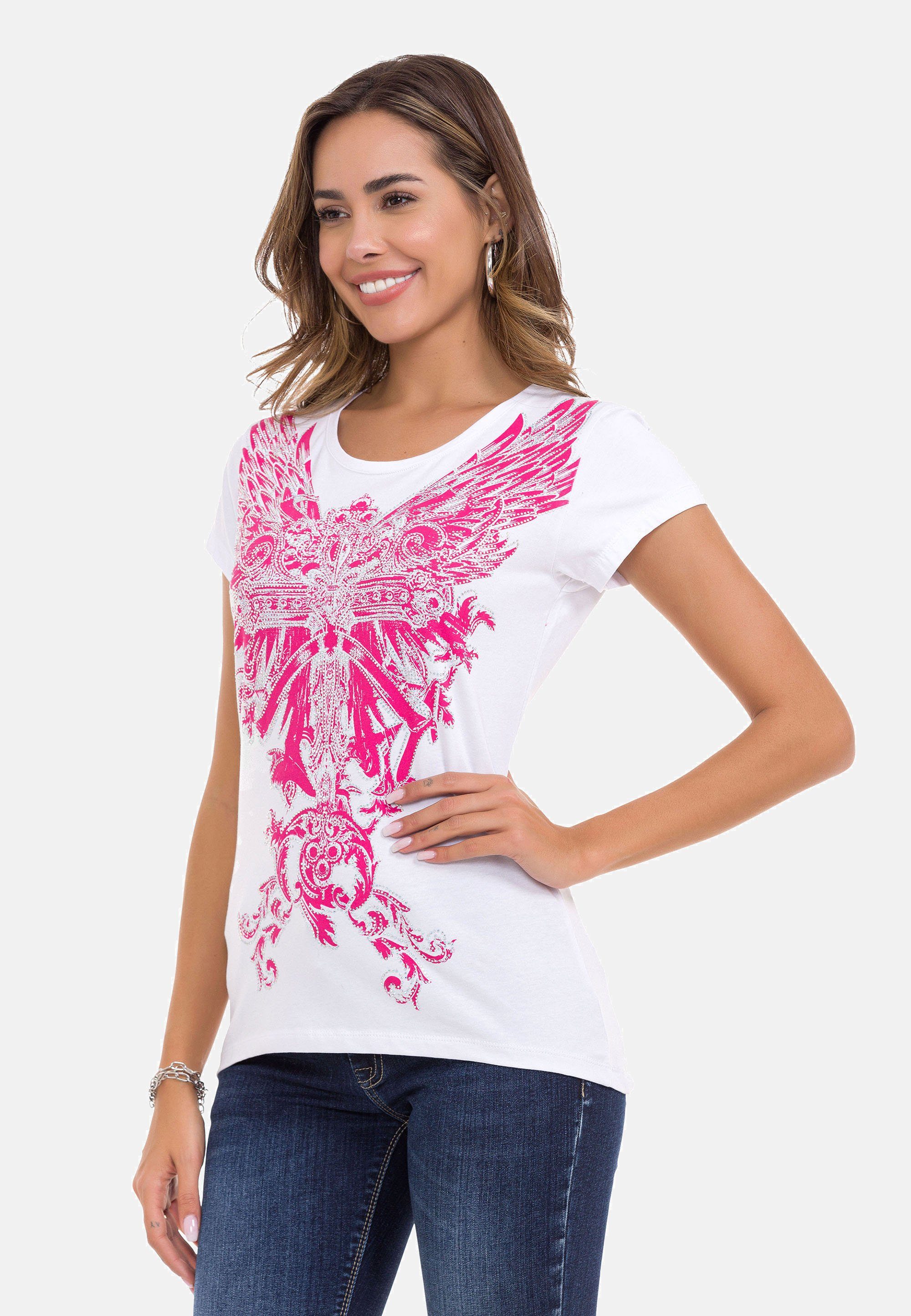 Cipo & Baxx T-Shirt mit pink-weiß modischem Frontprint