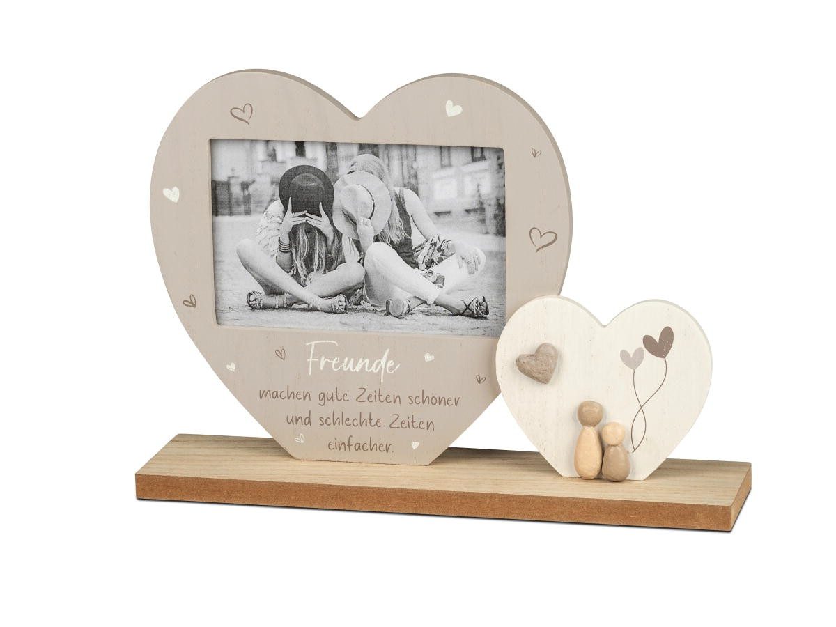 formano Fotohalter Dekofigur 2 Herzen Fotorahmen Holz Spruch Freunde, (1 St)