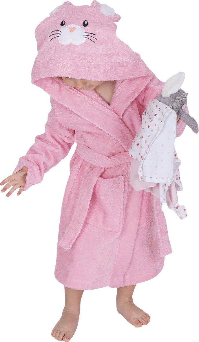 Wewo fashion rosa Kapuze für Kinderbademantel 8024, Kurzform, niedlicher Gürtel, Mädchen Baumwolle, mit Jungen, Kapuze, &