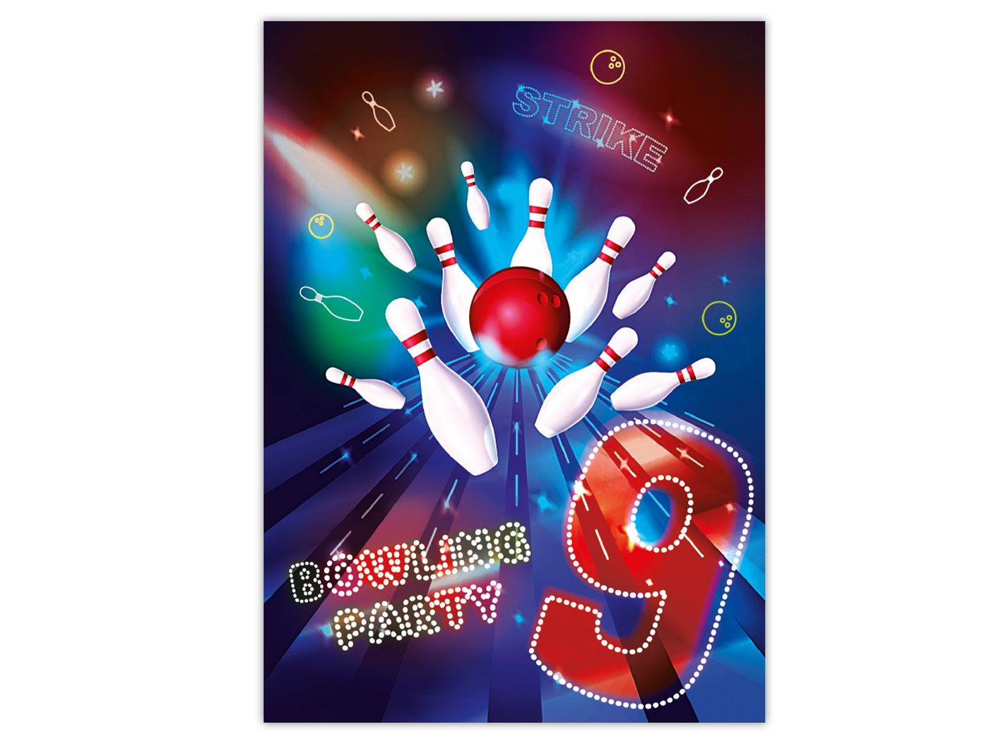 Thumbnail - LIMONIA Einladungskarten Bowling zum 9. Kindergeburtstag Jungen Mädchen Einladungen Kegeln, Einladungskarten zum 9. Gebu...