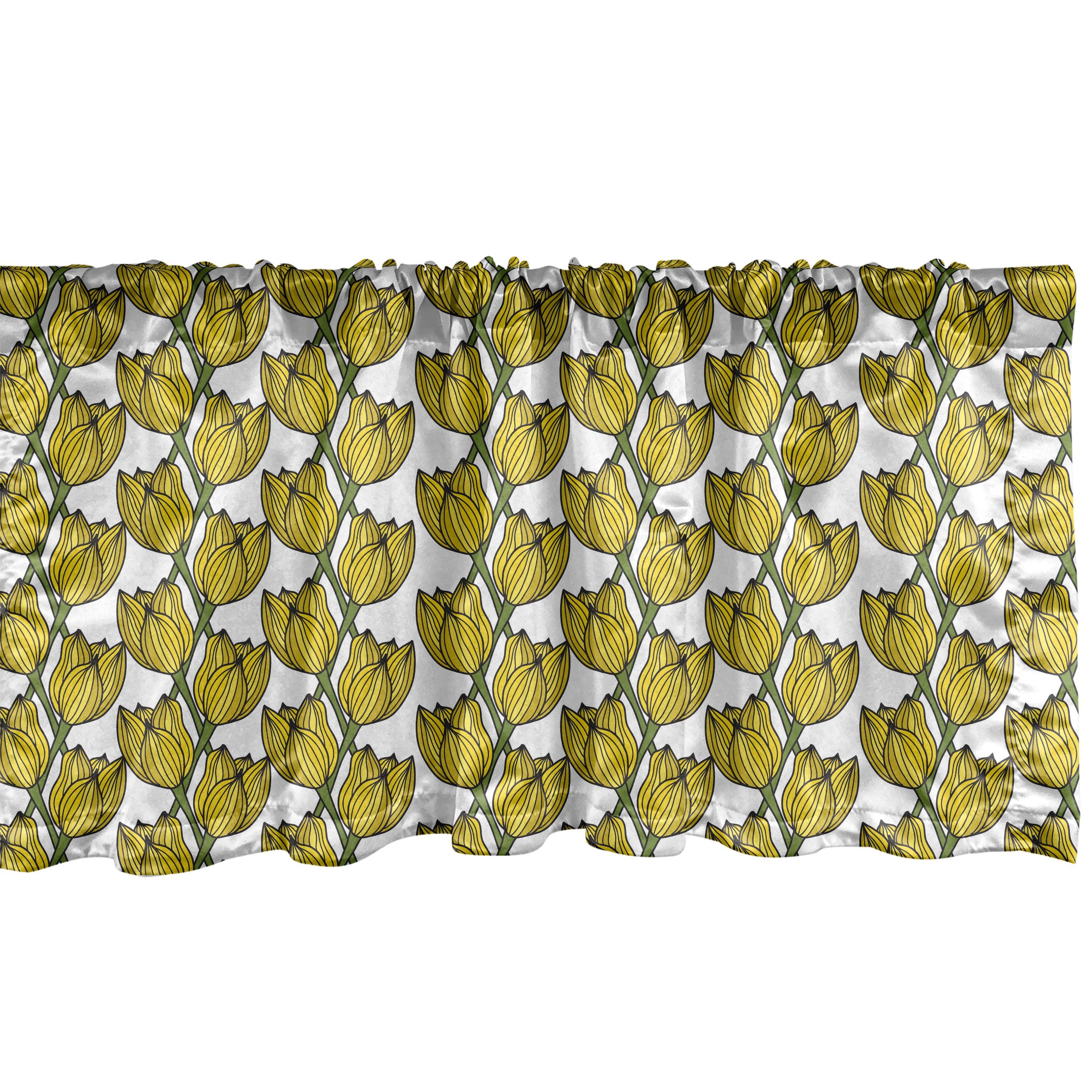 Scheibengardine Vorhang Volant für Gelb Küche Grün Microfaser, Tulpe-Muster Stangentasche, Schlafzimmer und Abakuhaus, mit Dekor