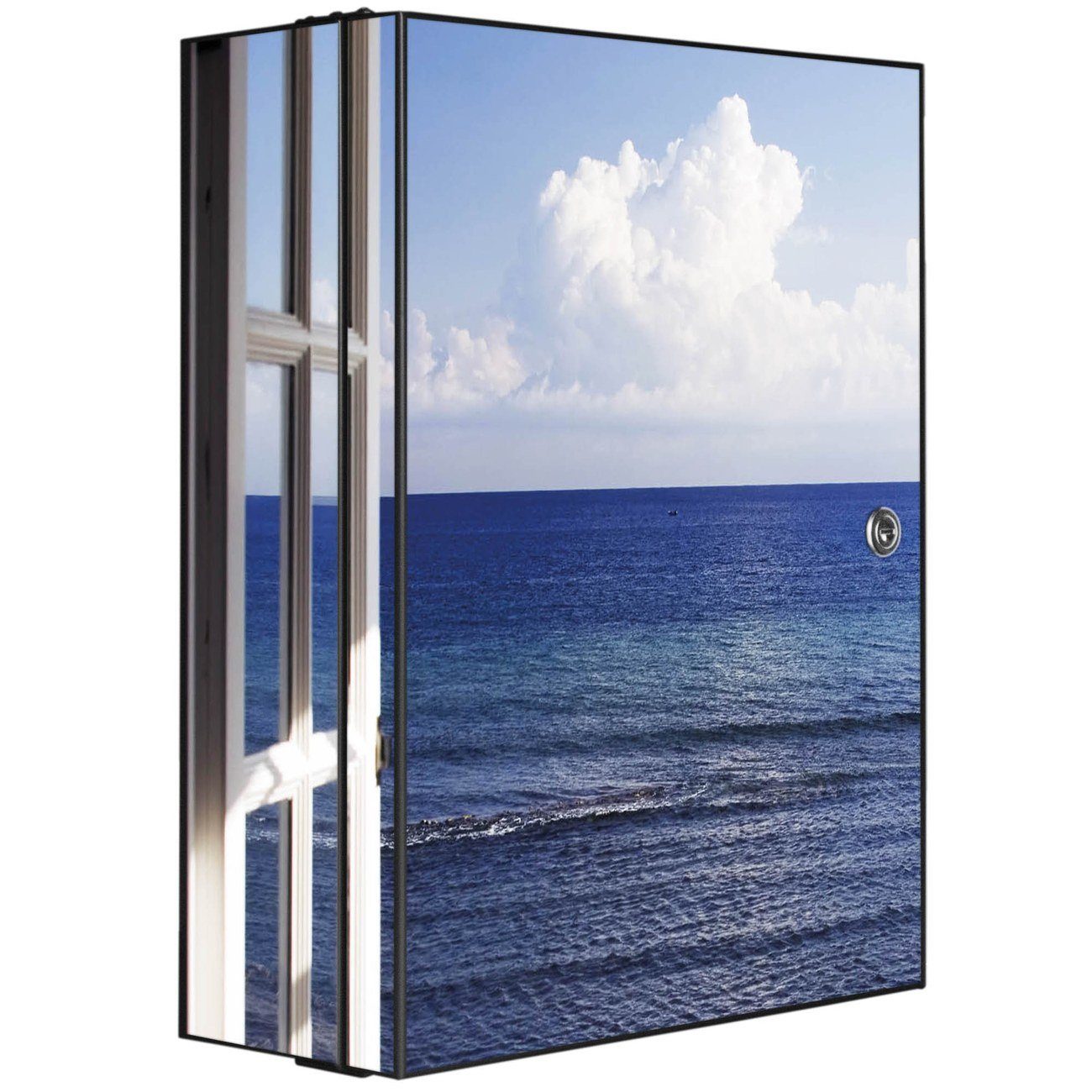 banjado Medizinschrank Stahl Fensterpanorama (abschließbar, 3 große und 2 kleine Fächer) 35 x 46 x 15cm schwarz
