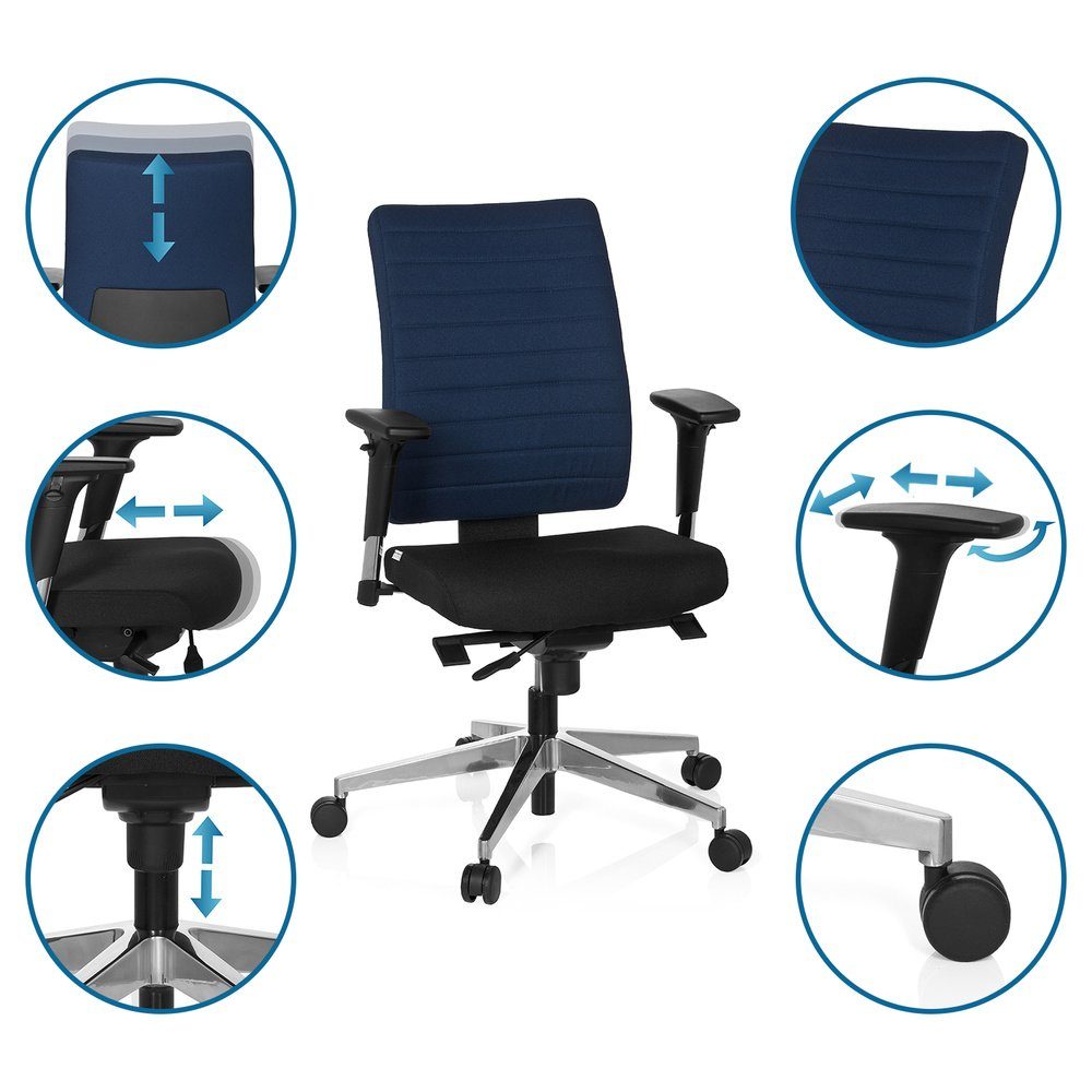 St), Schwarz/Blau Schreibtischstuhl (1 Drehstuhl Profi Stoff PRO-TEC OFFICE Bürostuhl 350 hjh ergonomisch