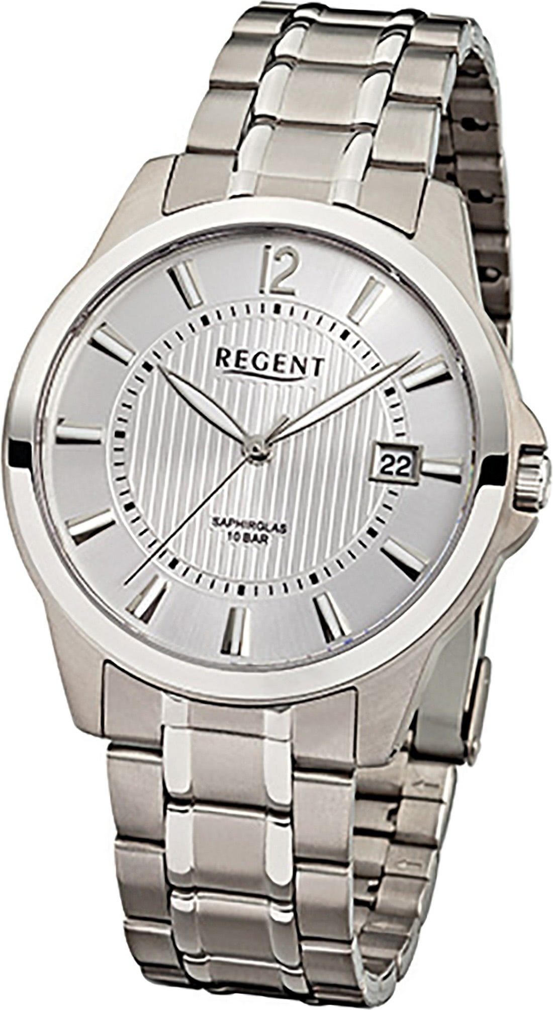 Regent Quarzuhr Regent Titan Herren Uhr F-554 Quarzuhr, Herrenuhr  Titanarmband silber, rundes Gehäuse, mittel (ca. 39mm) | Titanuhren