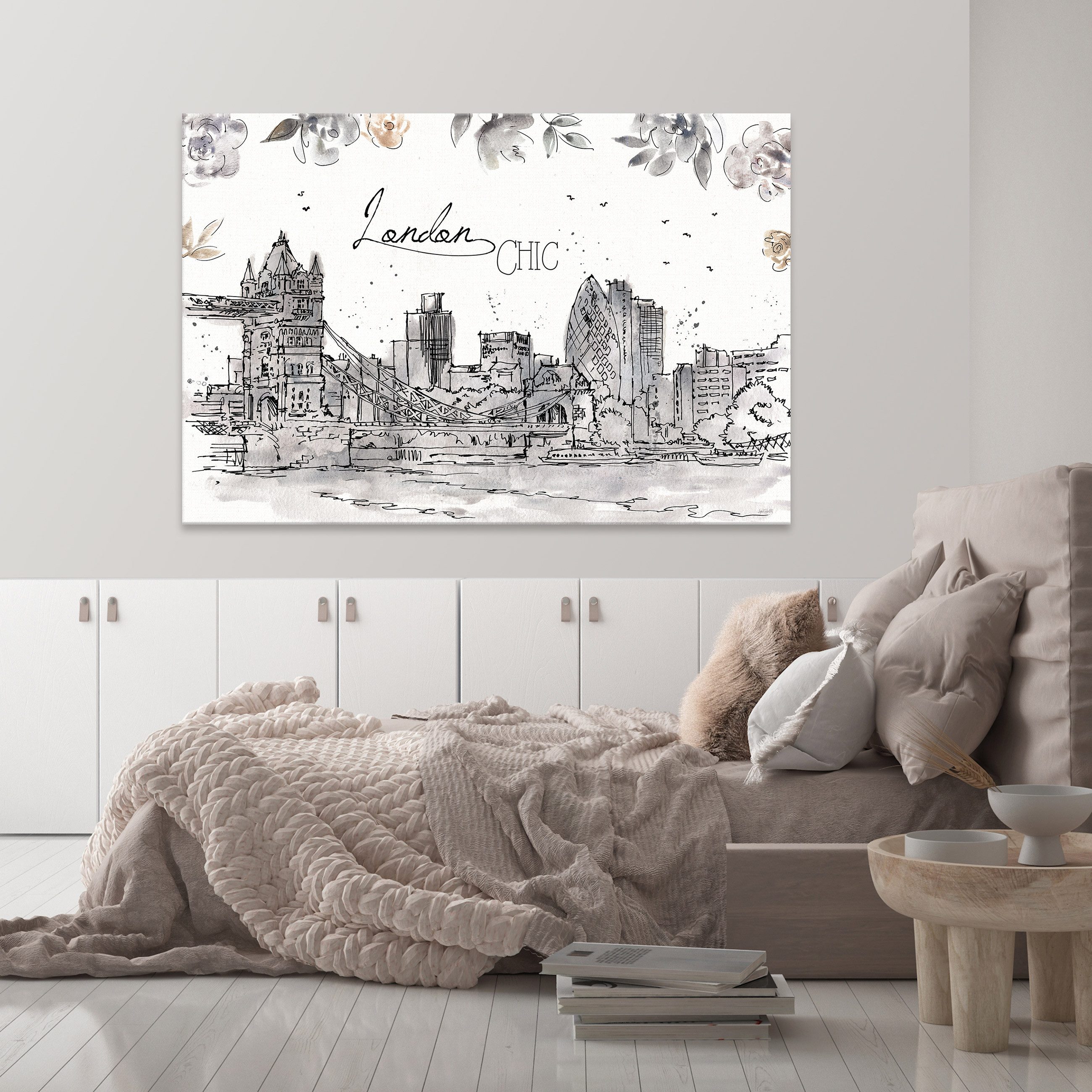 Wallarena Leinwandbild Blumen - Mehrfarbig - Elegant - Schlafzimmer, Blumen, 100x75x3cm