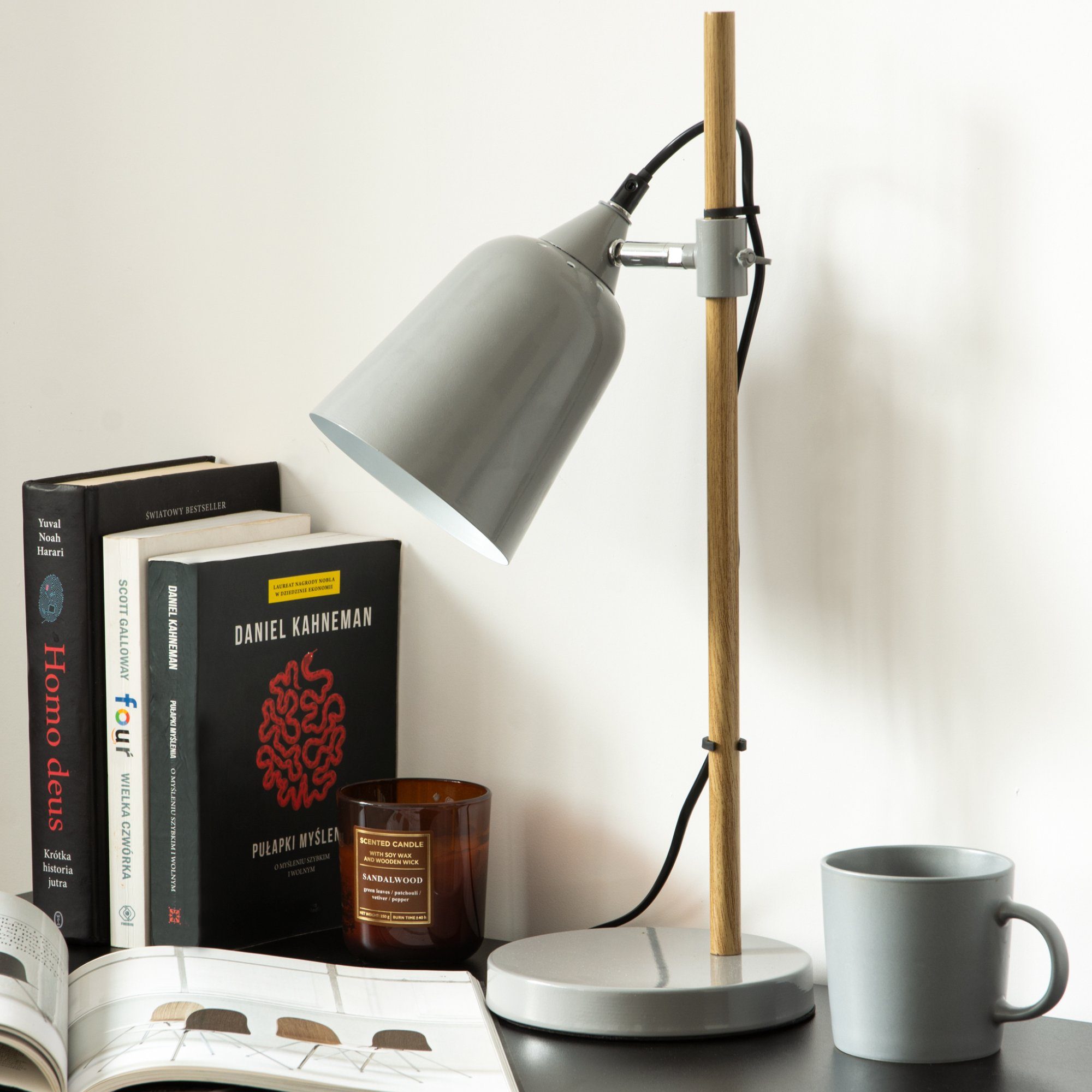 Konsimo Schreibtischlampe HALI Schreibtischlampe Nachttischlampe Tischleuchte, ohne Leuchtmittel, 1,5m, E14 grau