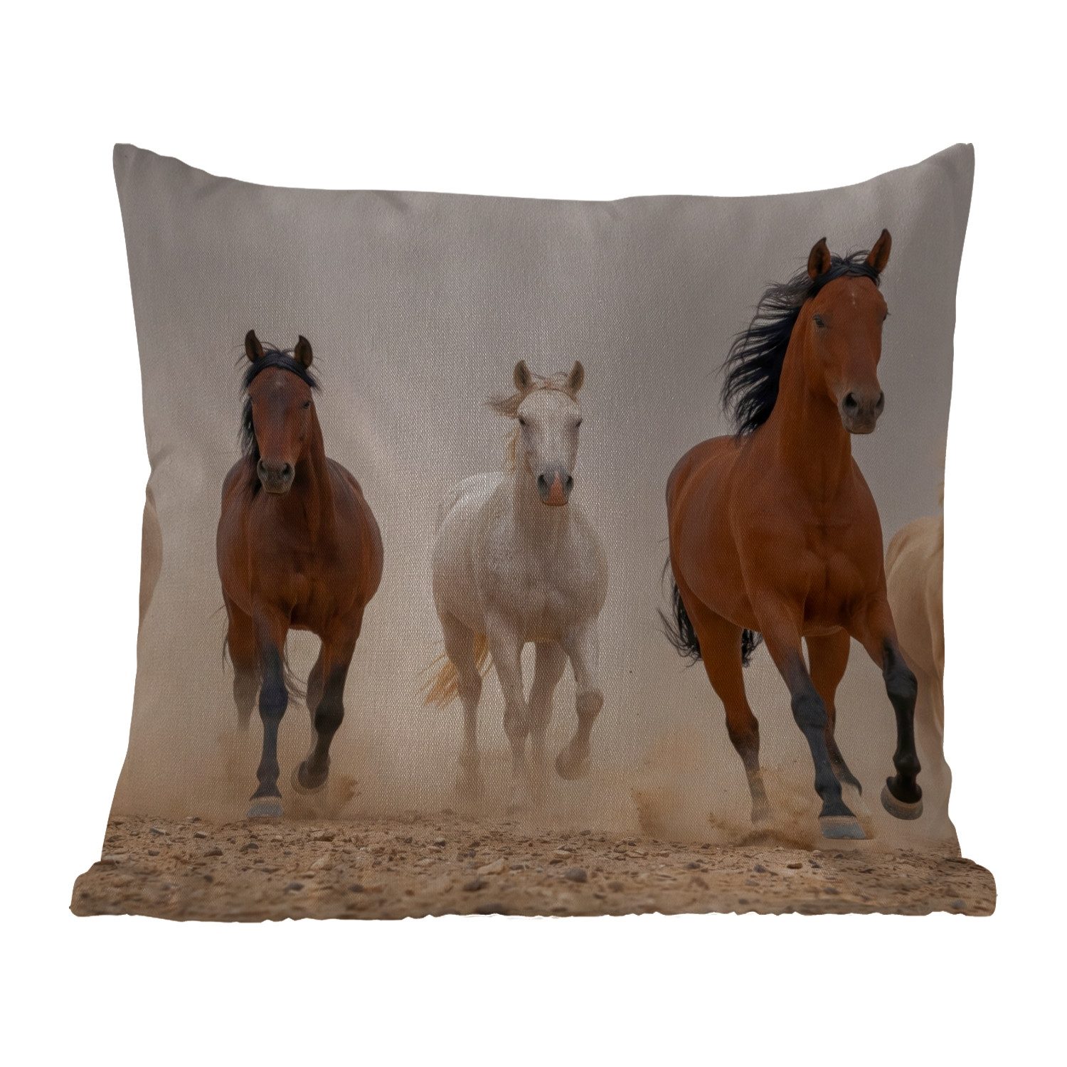 MuchoWow Dekokissen Pferdeherde - Staubwolke - Braun - Schwarz, Kissenbezüge, Kissenhülle, Kissen, Outdoor, 40x40 cm