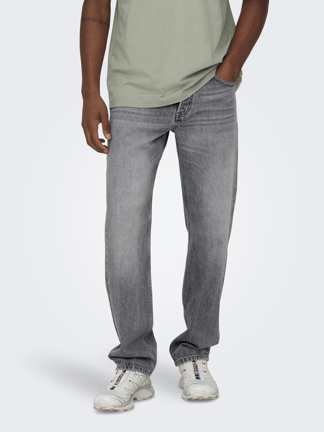 Only & Sons Herren Jeans ONSEDGE STRAIGHT Mid Waist - Regular Fit - Grau günstig online kaufen