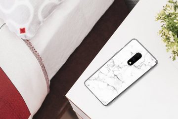 MuchoWow Handyhülle Marmor - Weiß - Grau - Luxus - Marmoroptik - Strukturiert, Phone Case, Handyhülle OnePlus 7, Silikon, Schutzhülle