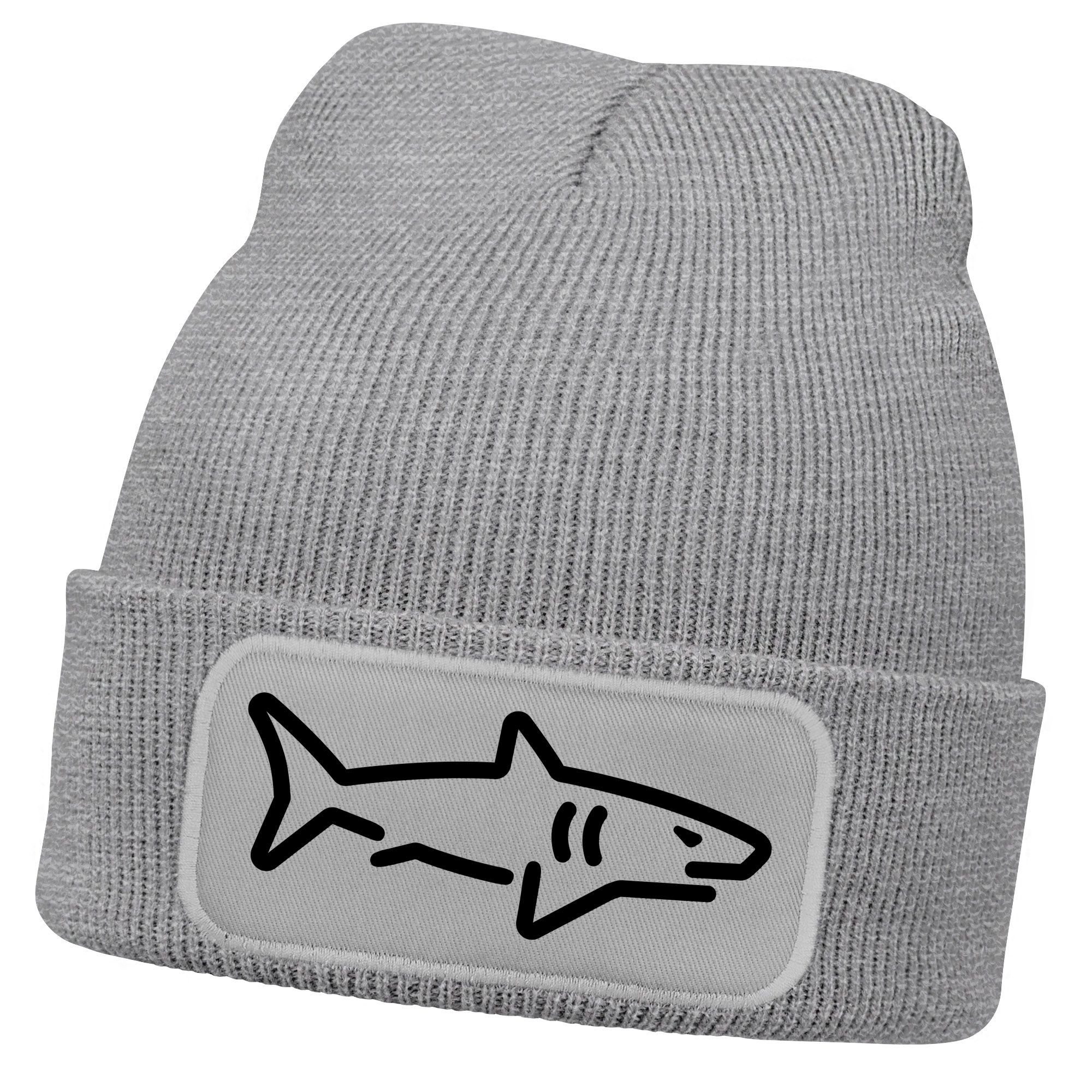 Strickmütze Herren Beanie Wintermütze Hai Patch Aufdruck Print Strickmütze Männer