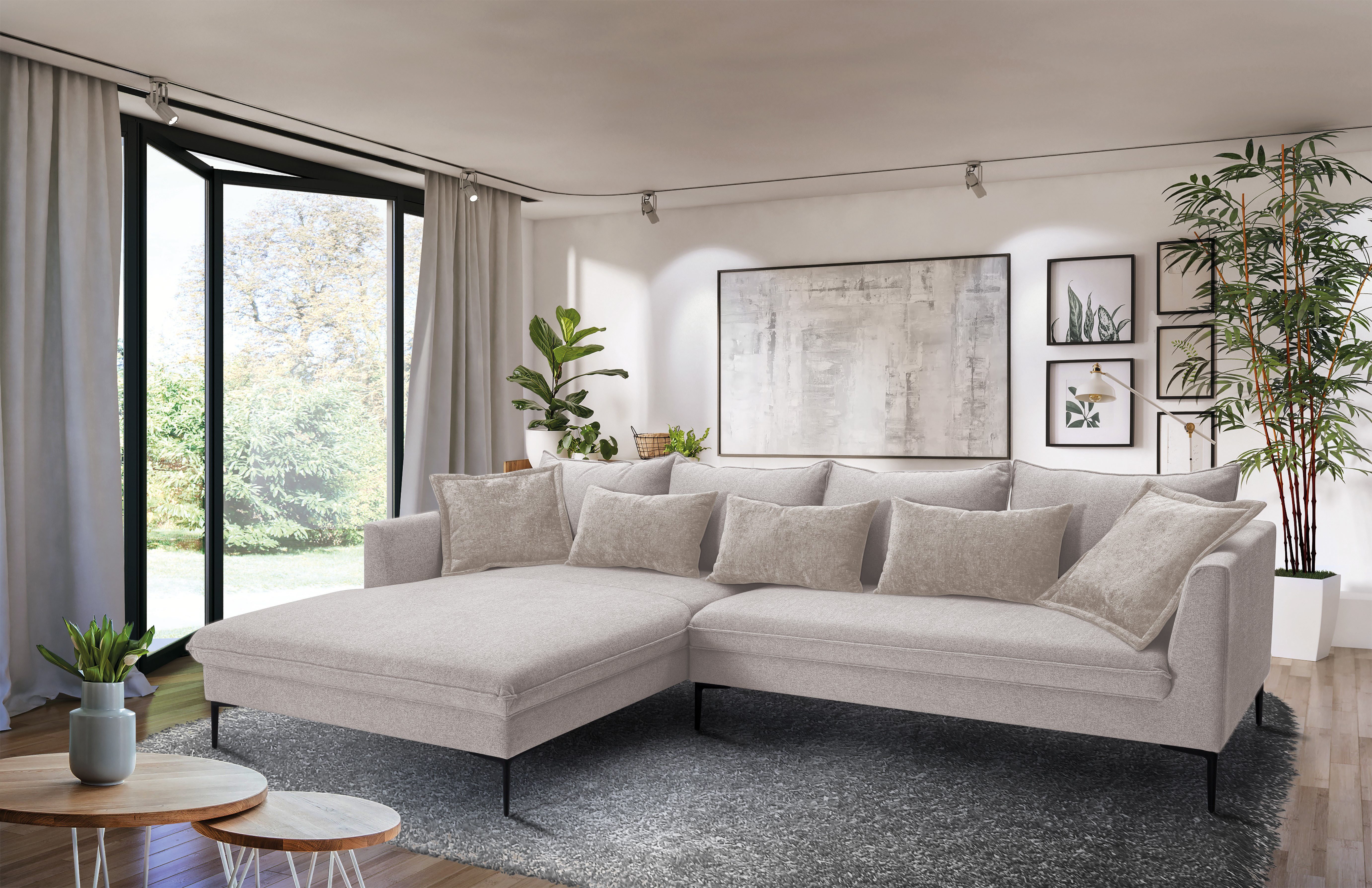 exxpo - sofa fashion Ecksofa Piazza, elegant und edel, Designsofa mit tollem Sitzkomfort, Longchair Ecke in hochwertiger Verarbeitung, Stellmaße 321x187 cm