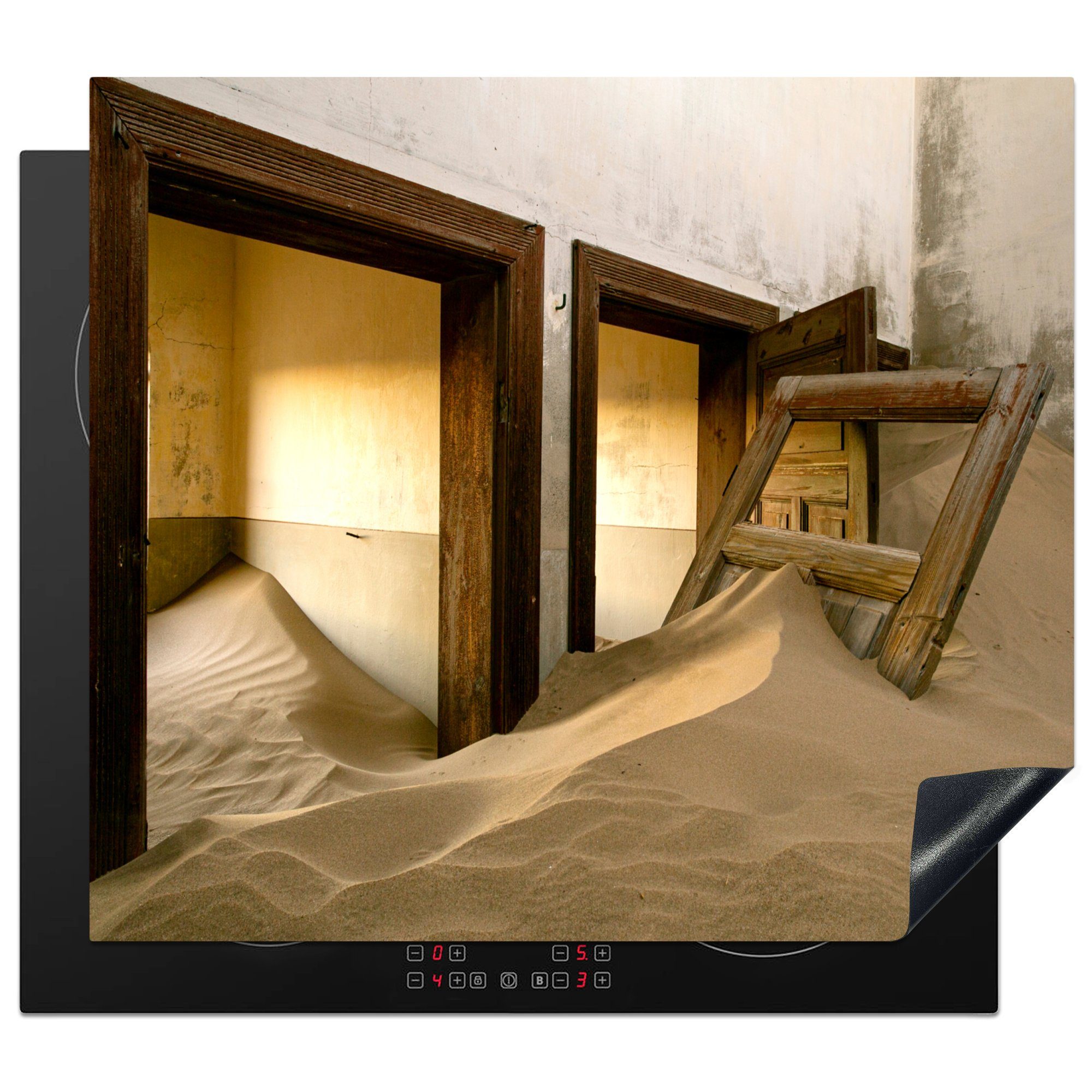 MuchoWow Herdblende-/Abdeckplatte Sand - Architektur - Wüste - Tür, Vinyl, (1 tlg), 60x52 cm, Mobile Arbeitsfläche nutzbar, Ceranfeldabdeckung