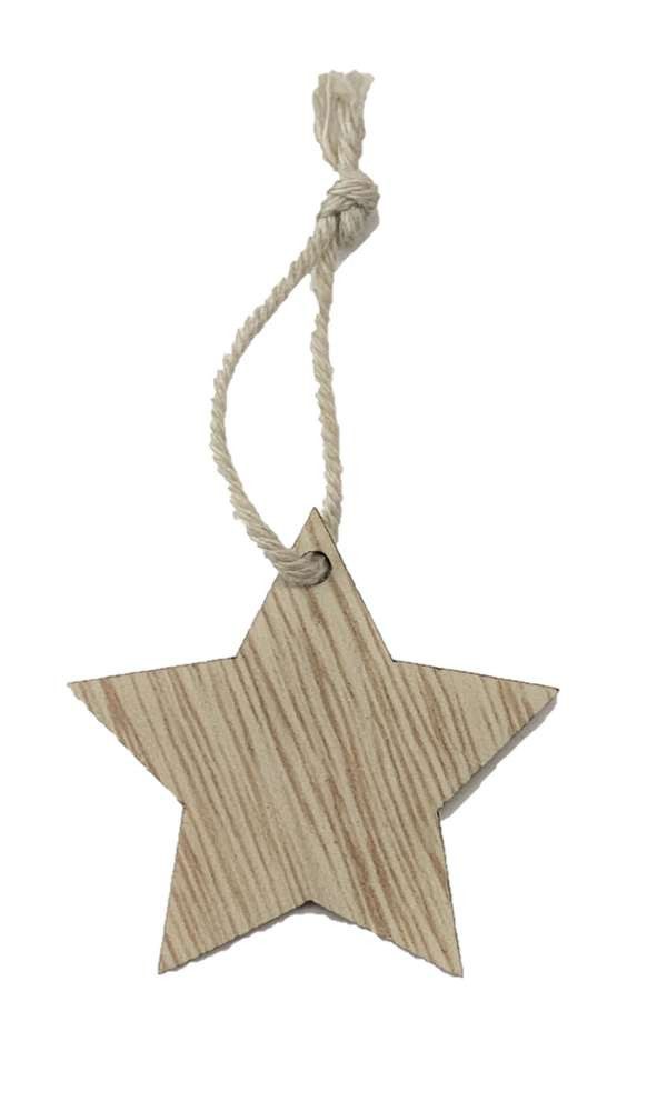 Gasper Hängedekoration HOLZ-STERN-HÄNGER 5cm, mit KORDEL. SET mit 12 Stück. NATUR