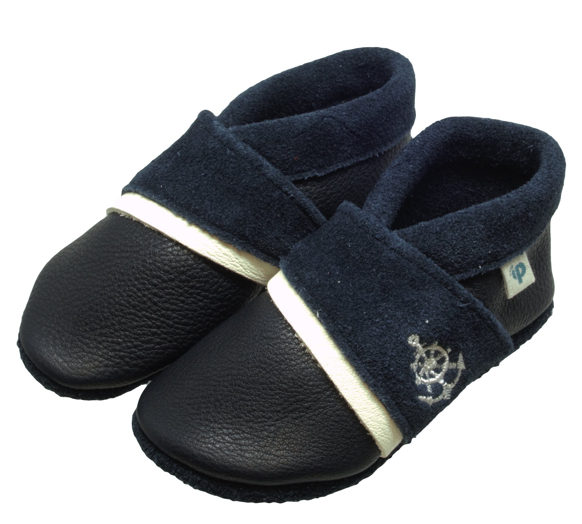 Pantolinos Krabbelschuhe Pantolinos Luxor Anker Hausschuhe Ökoleder Blau Krabbelschuh