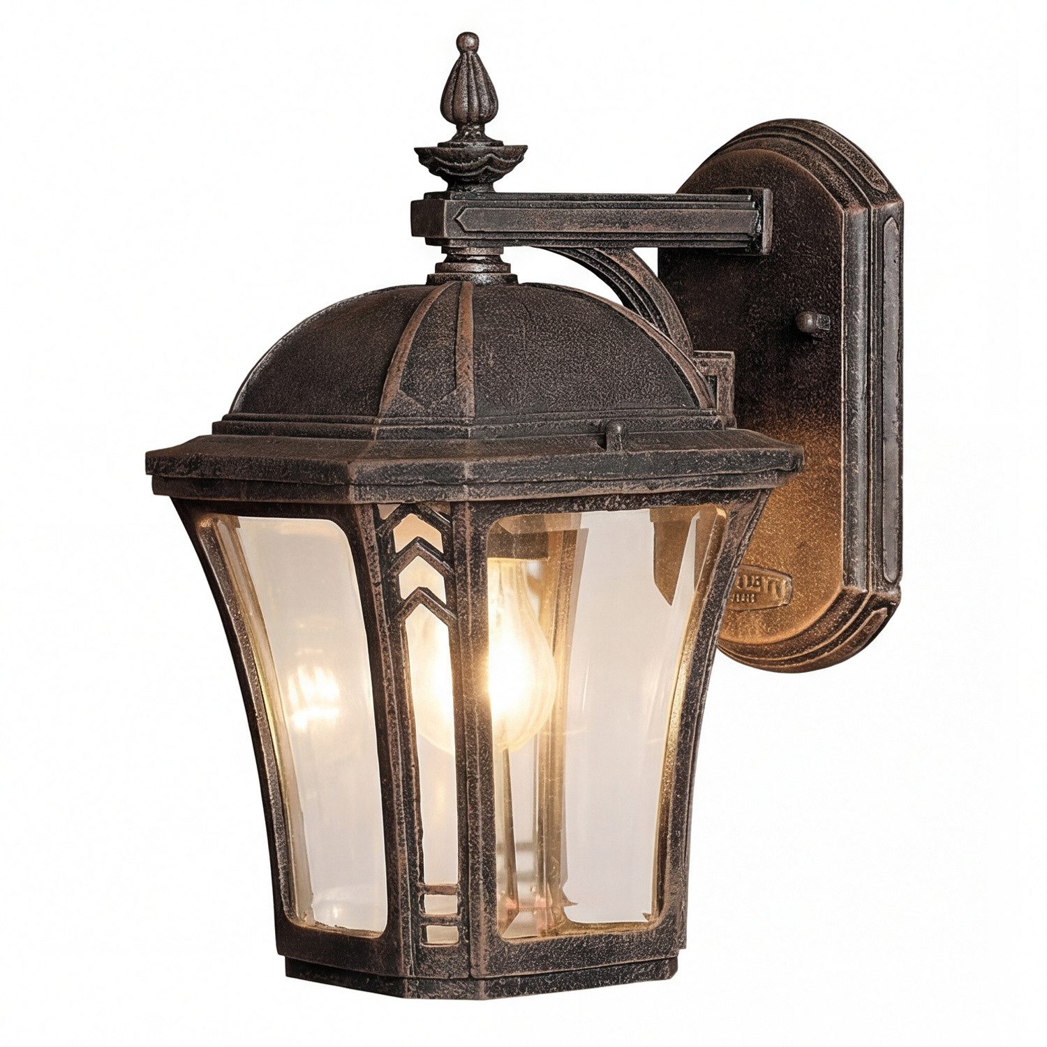 Licht-Erlebnisse Außen-Wandleuchte DONNA, ohne Leuchtmittel, Braun Antik Aluminium Glas IP44 H:26,5 cm E27 Garten Laterne Außen