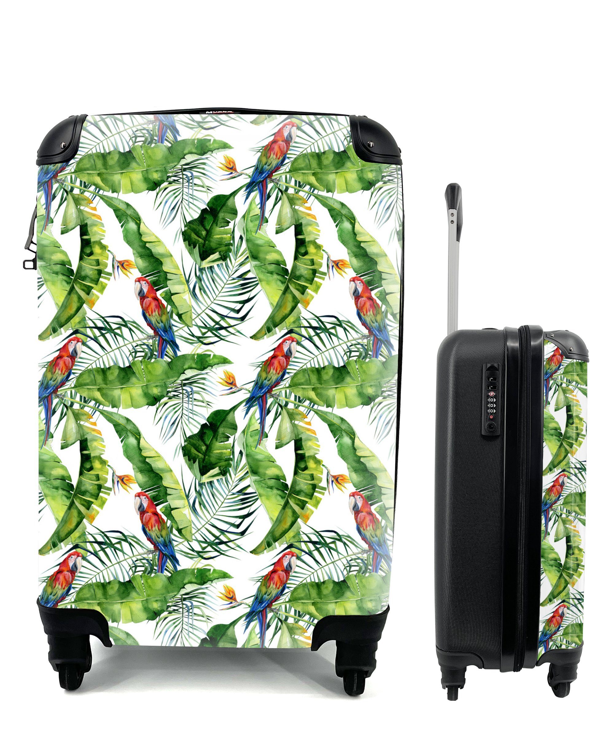 Paradiesvogelpflanze - 4 Papagei Handgepäckkoffer MuchoWow Reisekoffer Handgepäck - Reisetasche Ferien, Rollen, Blätter, Trolley, rollen, für mit