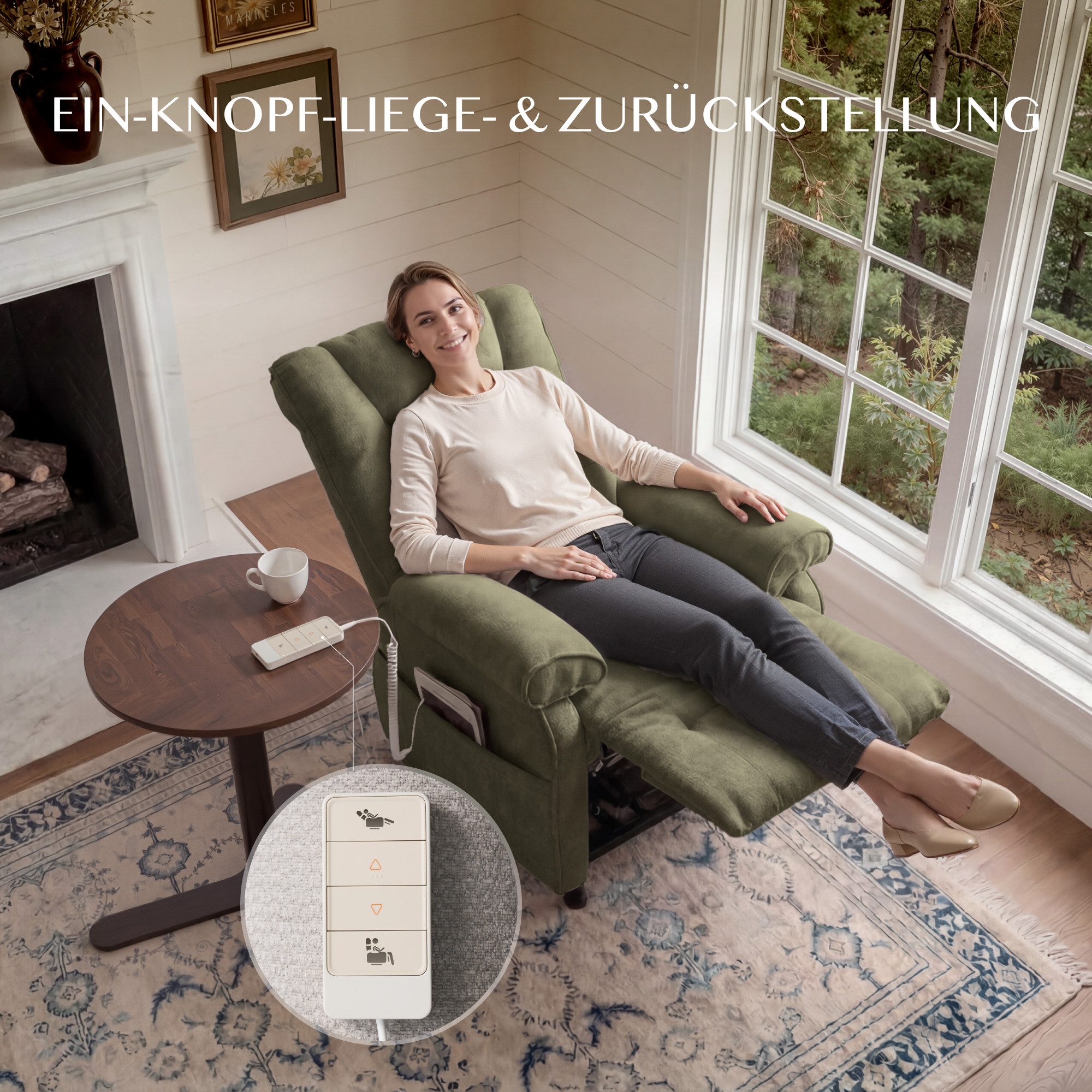 FLEXISPOT Relaxsessel Elektrischer Ergonomischer Fernsehsessel mit stufenloser Liegefunktion (mit stufenloser Liegefunktion 105°–155°, zusätzliche Schnellbedienung für Aufrichten & Zurückstellen), extra dicke Polsterung, große Seitentasche, belastbar bis 150 kg