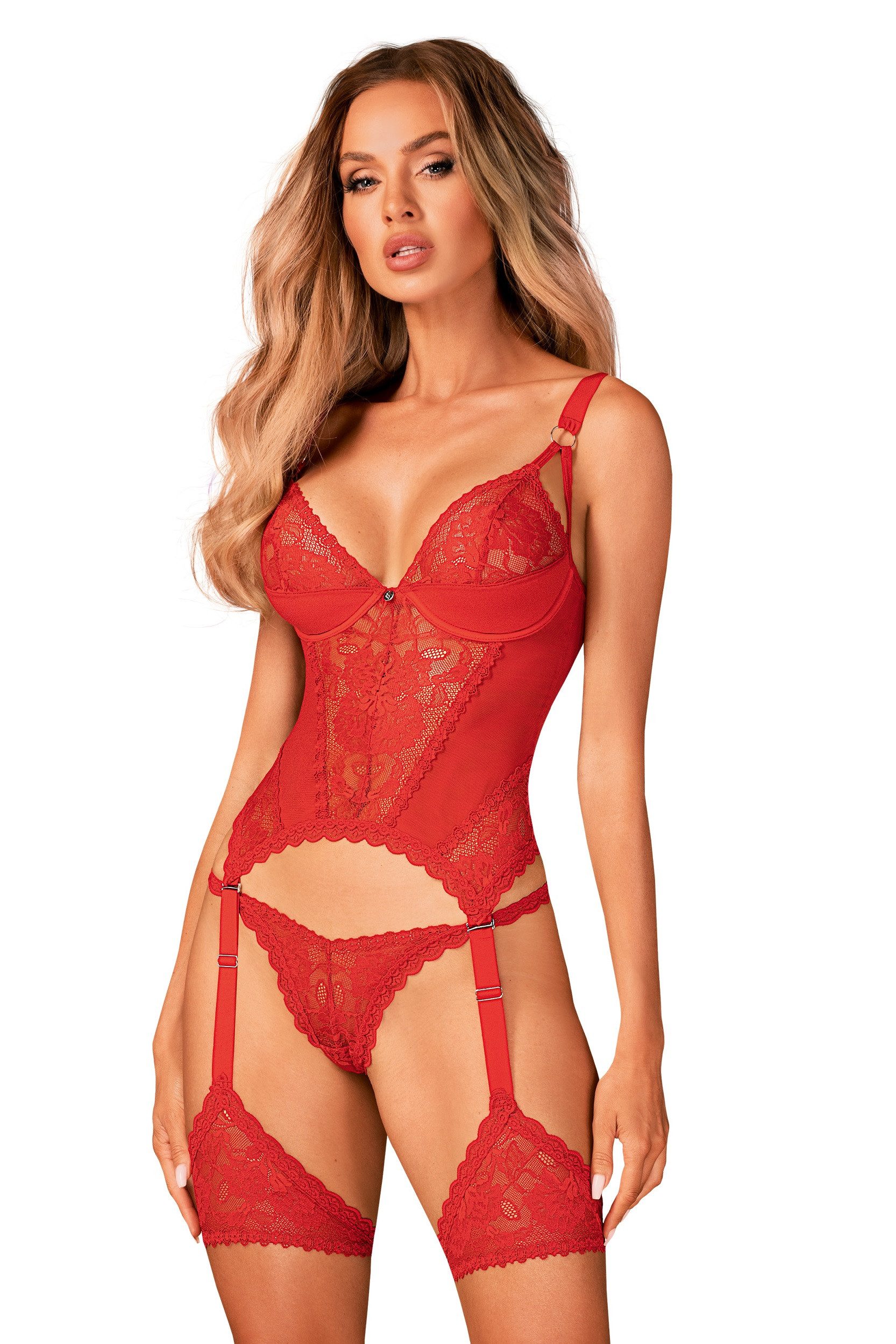 Corsage Corsage Belovya rot mit Spitze inkl. String mit