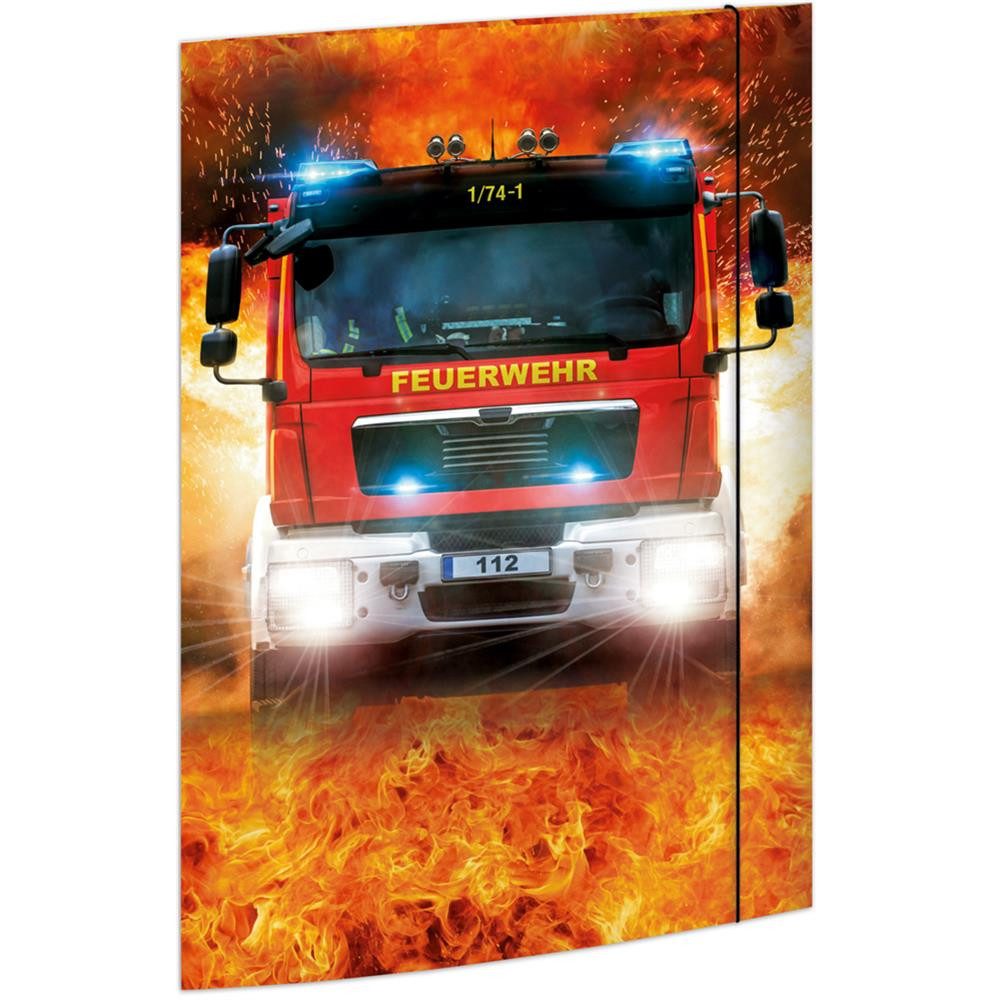 RNK Verlag Organisationsmappe Zeichenmappe On Fire DIN A3, Karton mit Gummizug Feuerwehr Sammelmappe