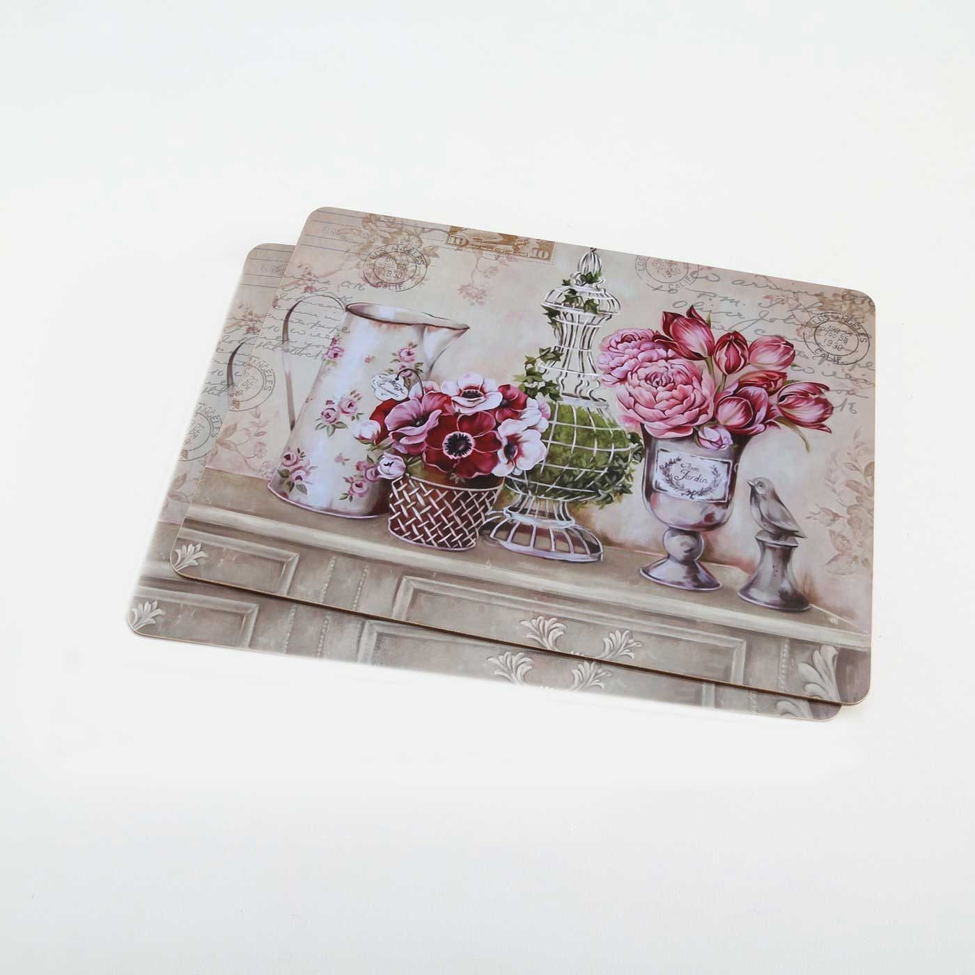 LS-LebenStil Platzset 2x Kork Tischset Platzset Vintage Blumen 40x30cm abwaschbar Rechteck, (Platzmatte abwaschbar Korkunterseite, 2-St., Placemate Tisch Untersetzer Unterlage Teller Geschirr Vasen)