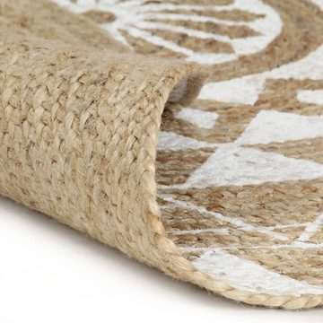 Teppich Teppich Handgefertigt Jute mit weißem Aufdruck 150 cm, vidaXL, Runde