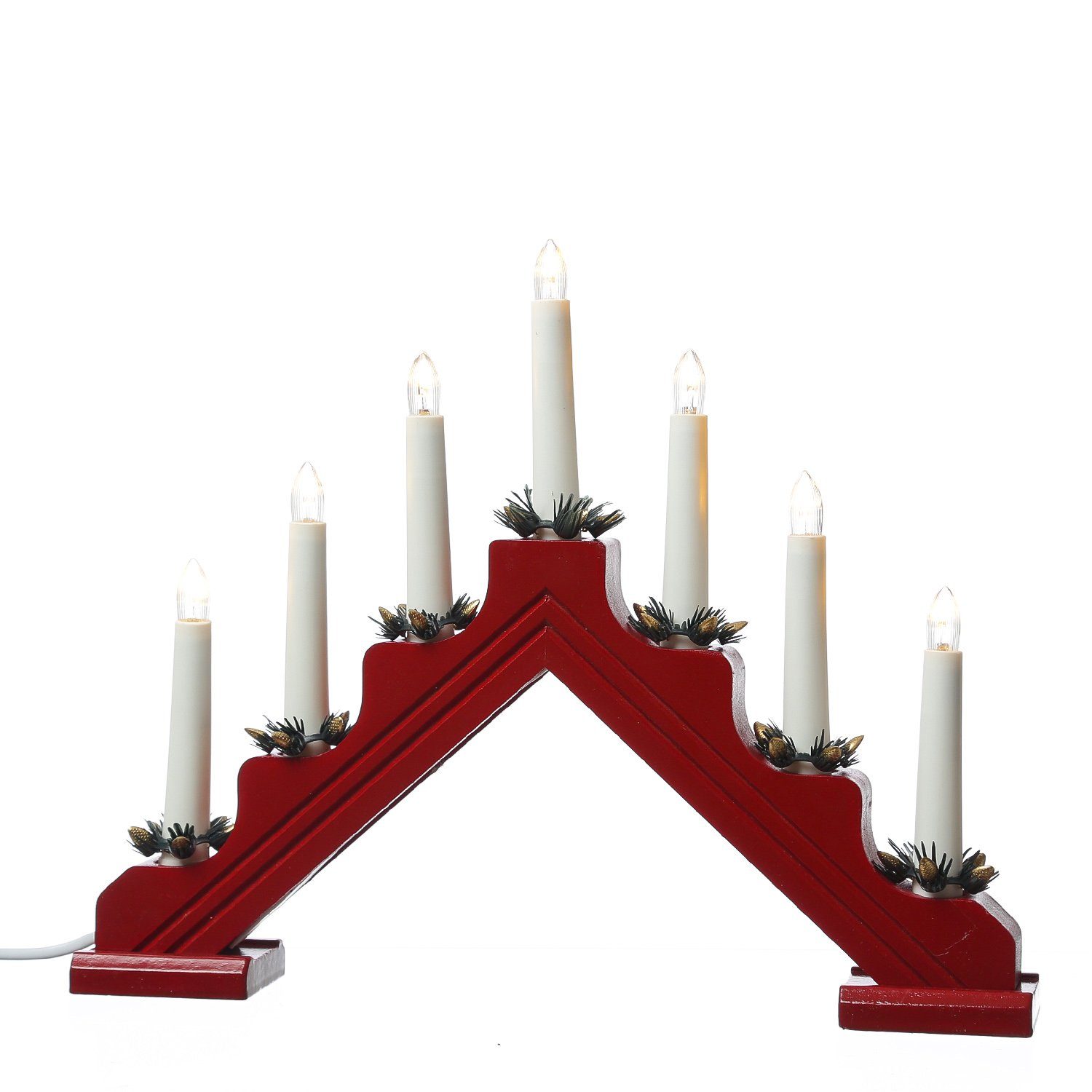 MARELIDA LED Schwibbogen LED Schalter 37,5cm (1-tlg) L: Weihnachtsleuchter Lichterbogen rot Kerzen 7